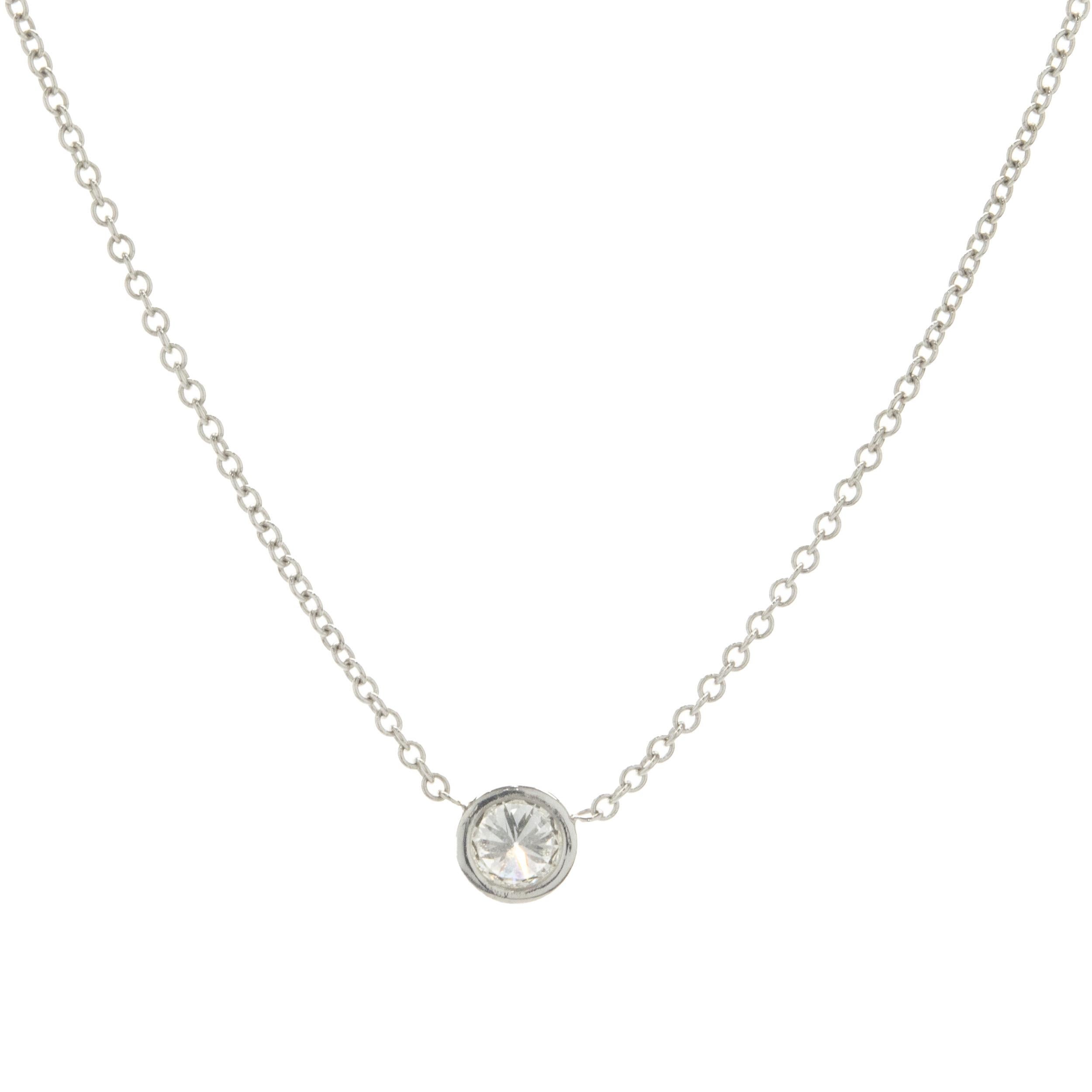 Designer: custom design
Material: 14K white gold
Diamond: round brilliant cut = 0.20cttw
Color: G
Clarity: VS2
Dimensions: necklace measures 18-inches in length 
Weight: 1.31 grams
