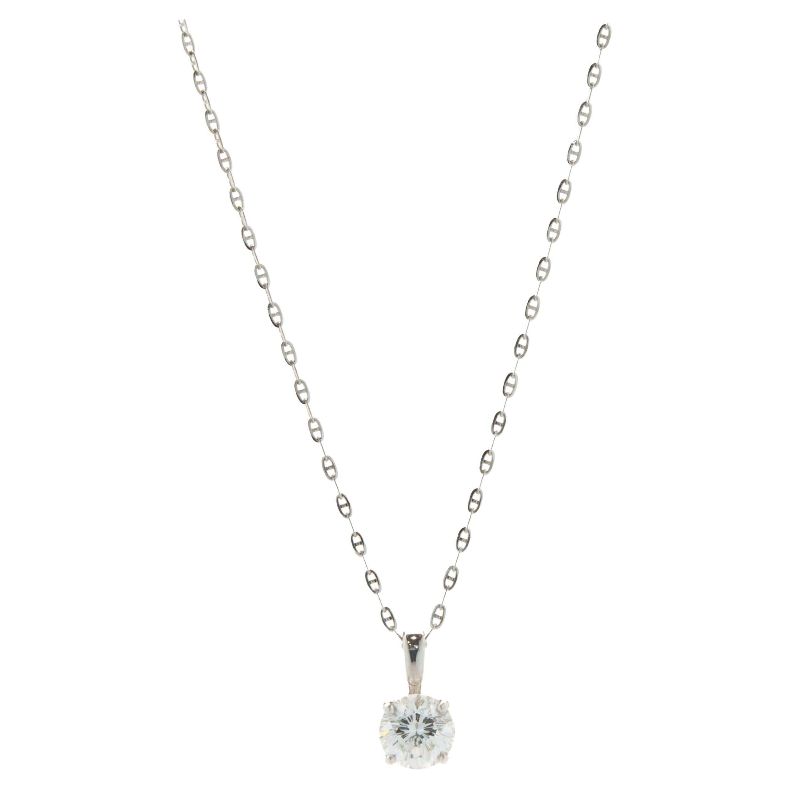 14 Karat White Gold Diamond Solitaire Necklace For Sale