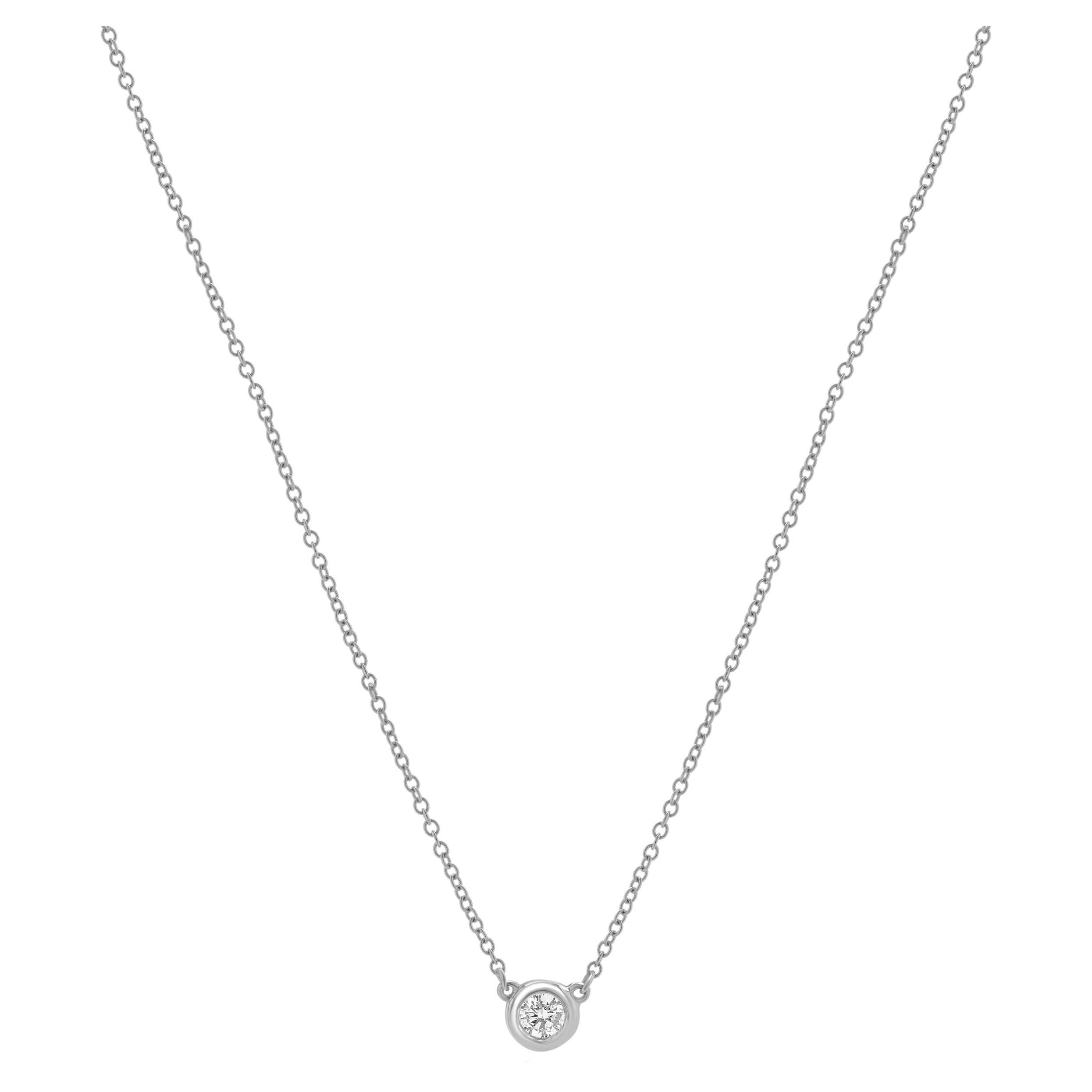 14 Karat White Gold Diamond Solitaire Necklace For Sale