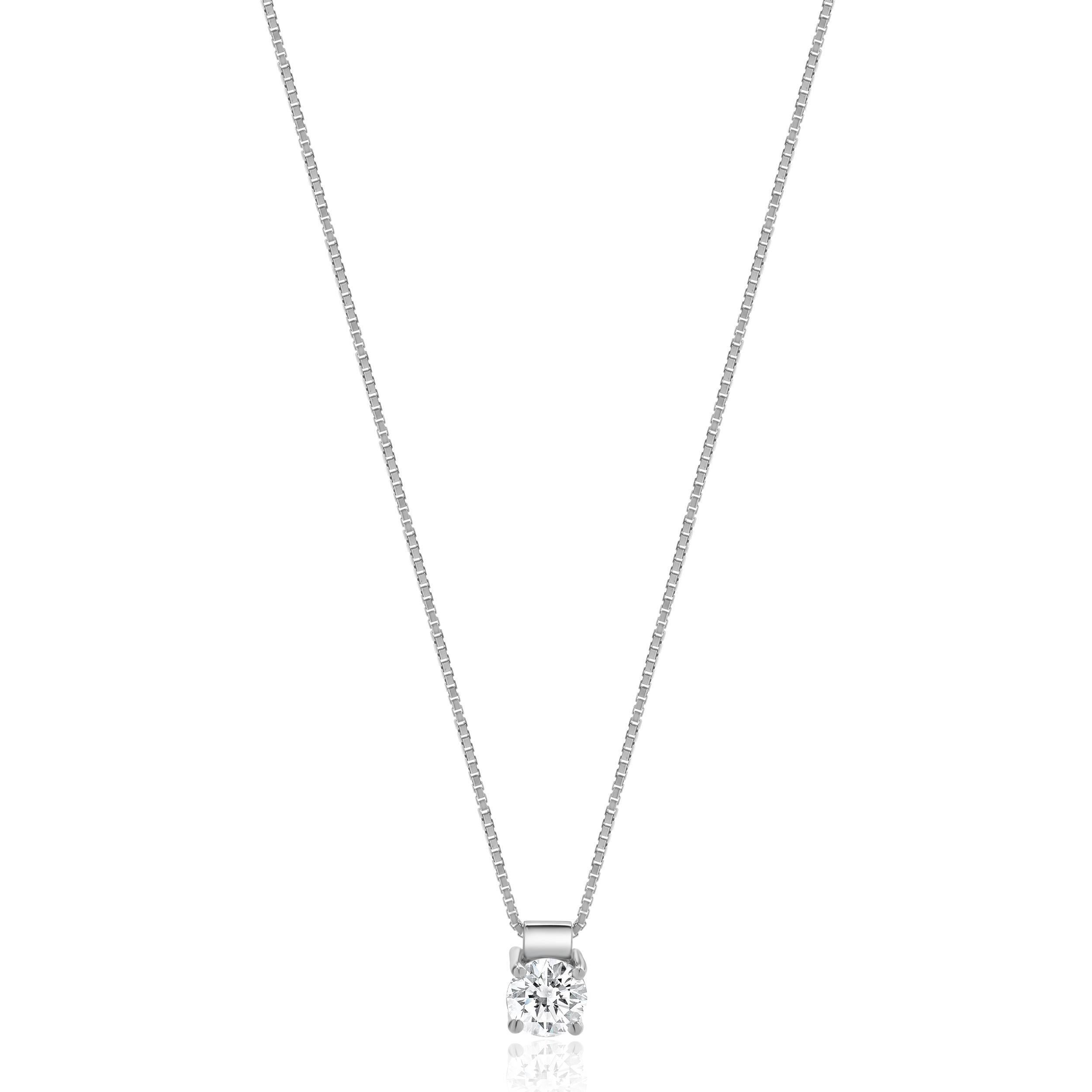 14 Karat White Gold Diamond Solitaire Necklace