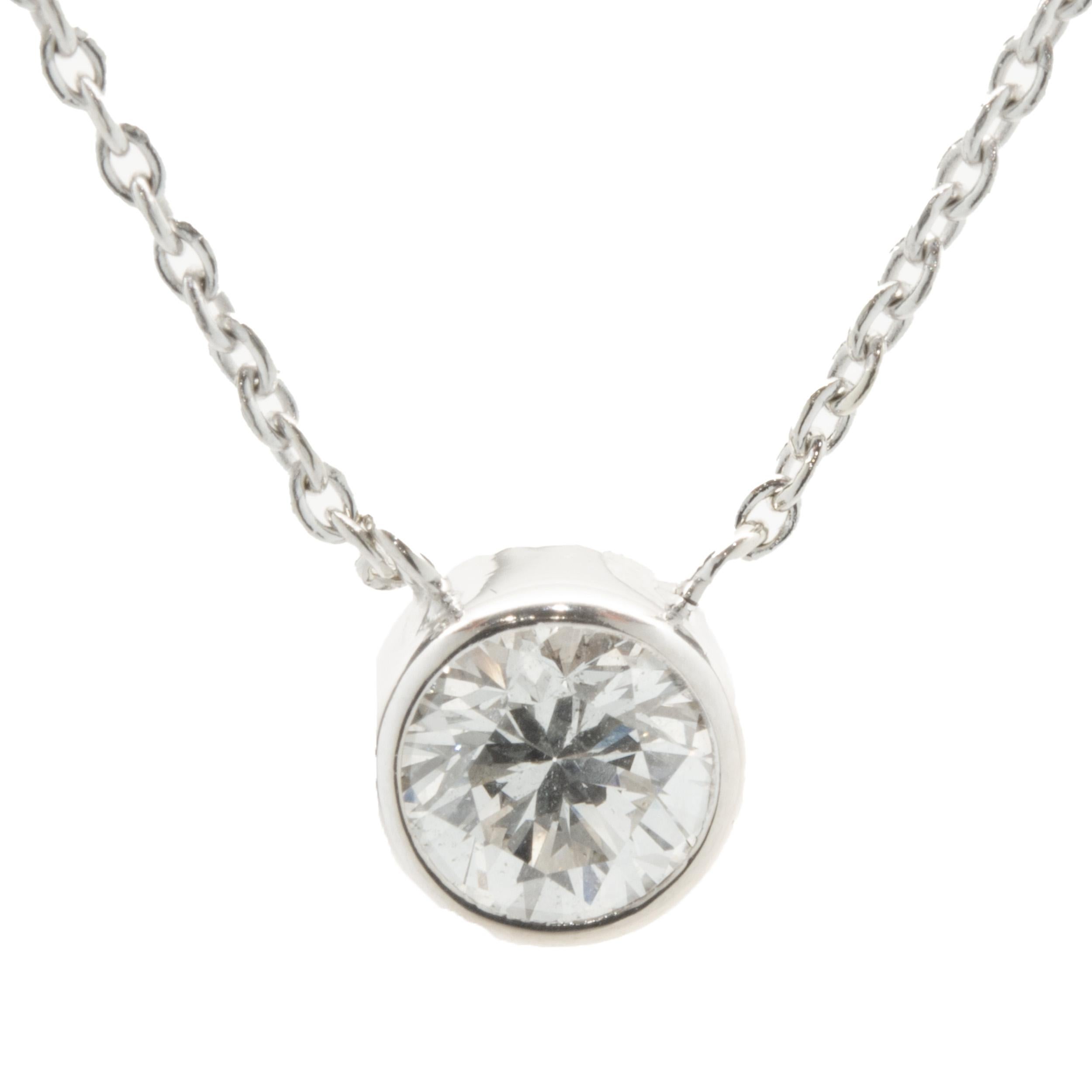 Designer: custom
Material: 14K white gold
Diamonds: 1 round brilliant cut = 1.25ct
Color: G
Clarity: VS2
Dimensions: necklace measures 18.5-inches in length 
Weight: 8.48 grams