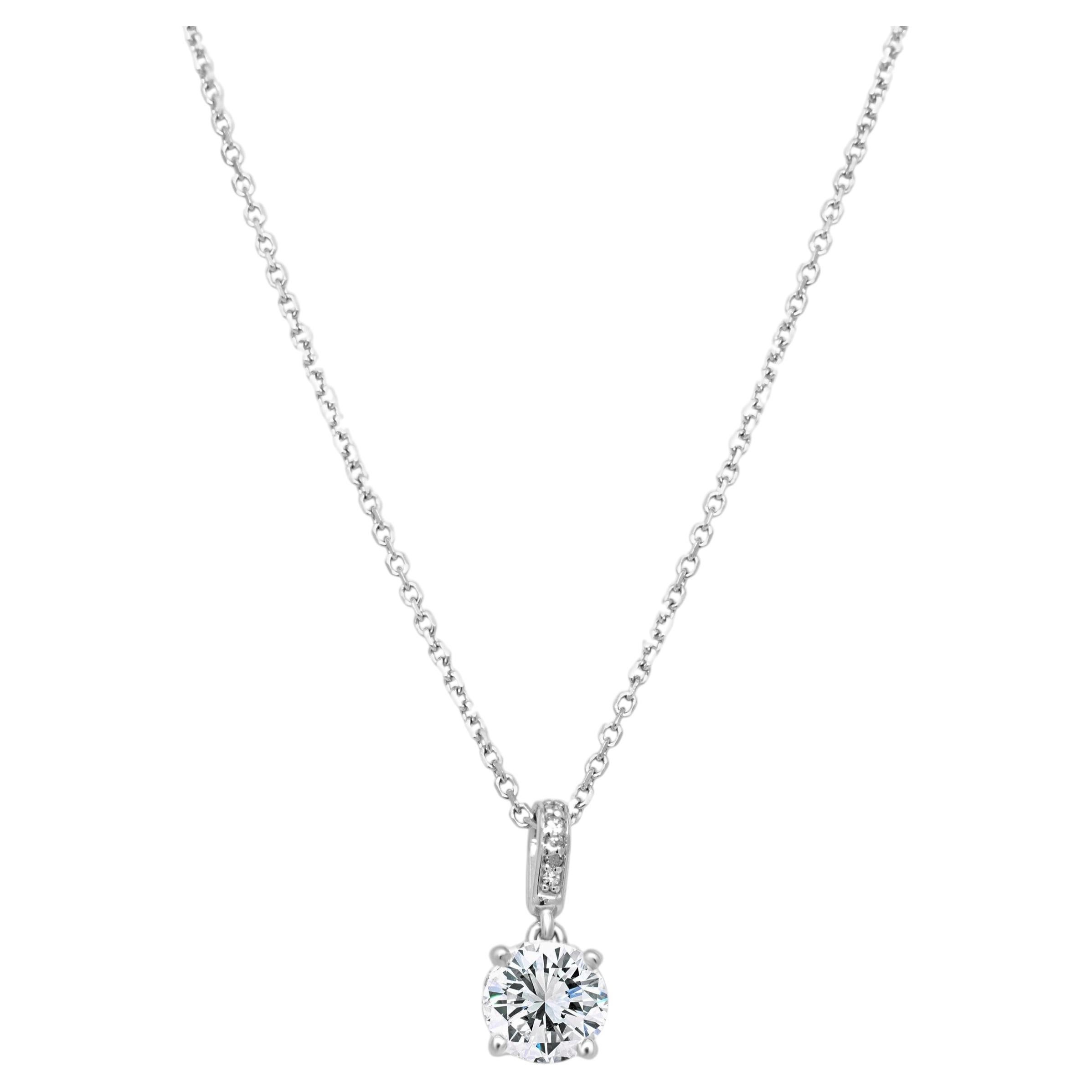 14 Karat White Gold Diamond Solitaire Pendant Necklace