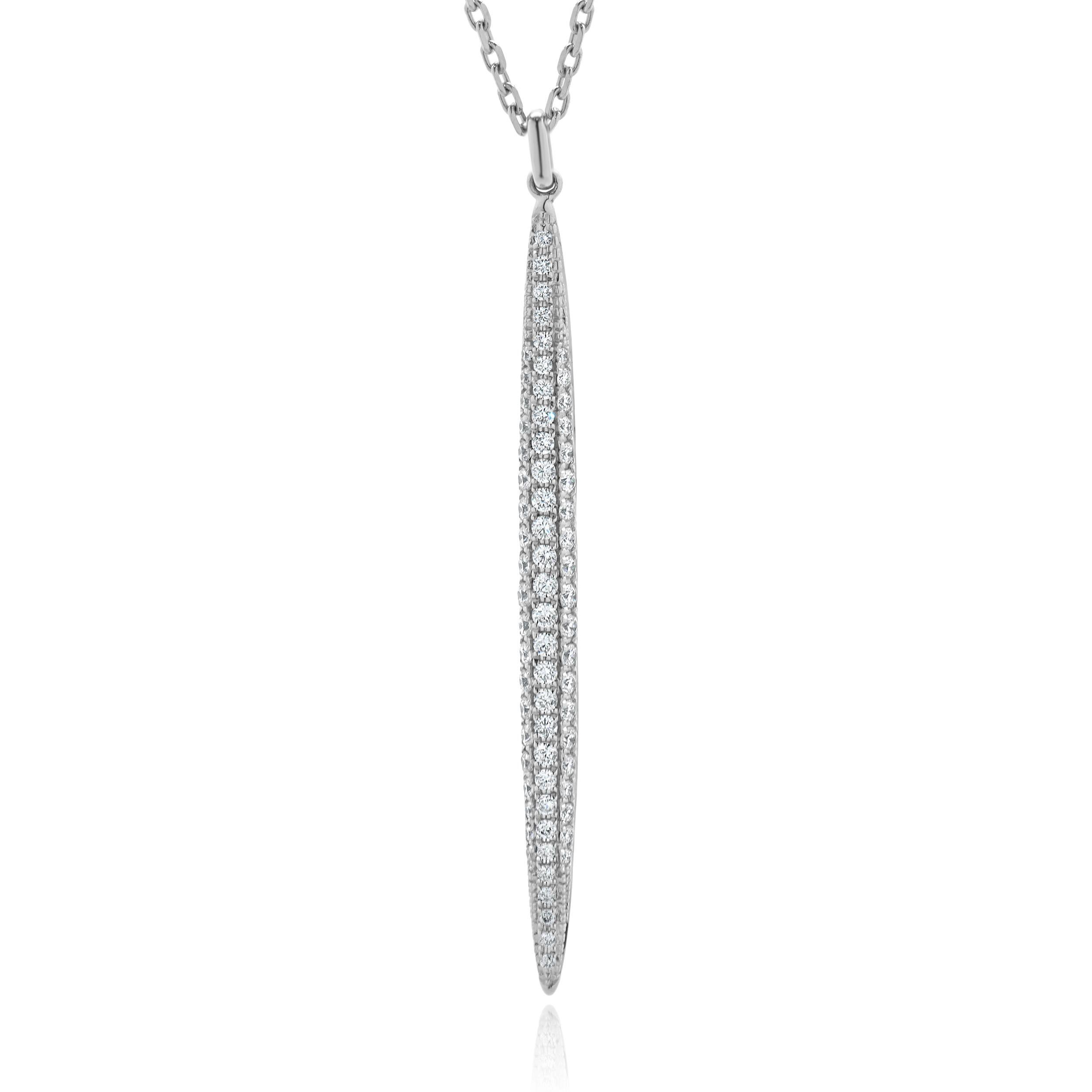 Diseñador: custom
Material: oro blanco de 14 quilates
Diamantes: talla redonda = 0,69ct
Color: G
Claridad: SI1
Dimensiones: el collar mide aproximadamente 16-20 pulgadas de largo
Peso: 4.39 gramos
