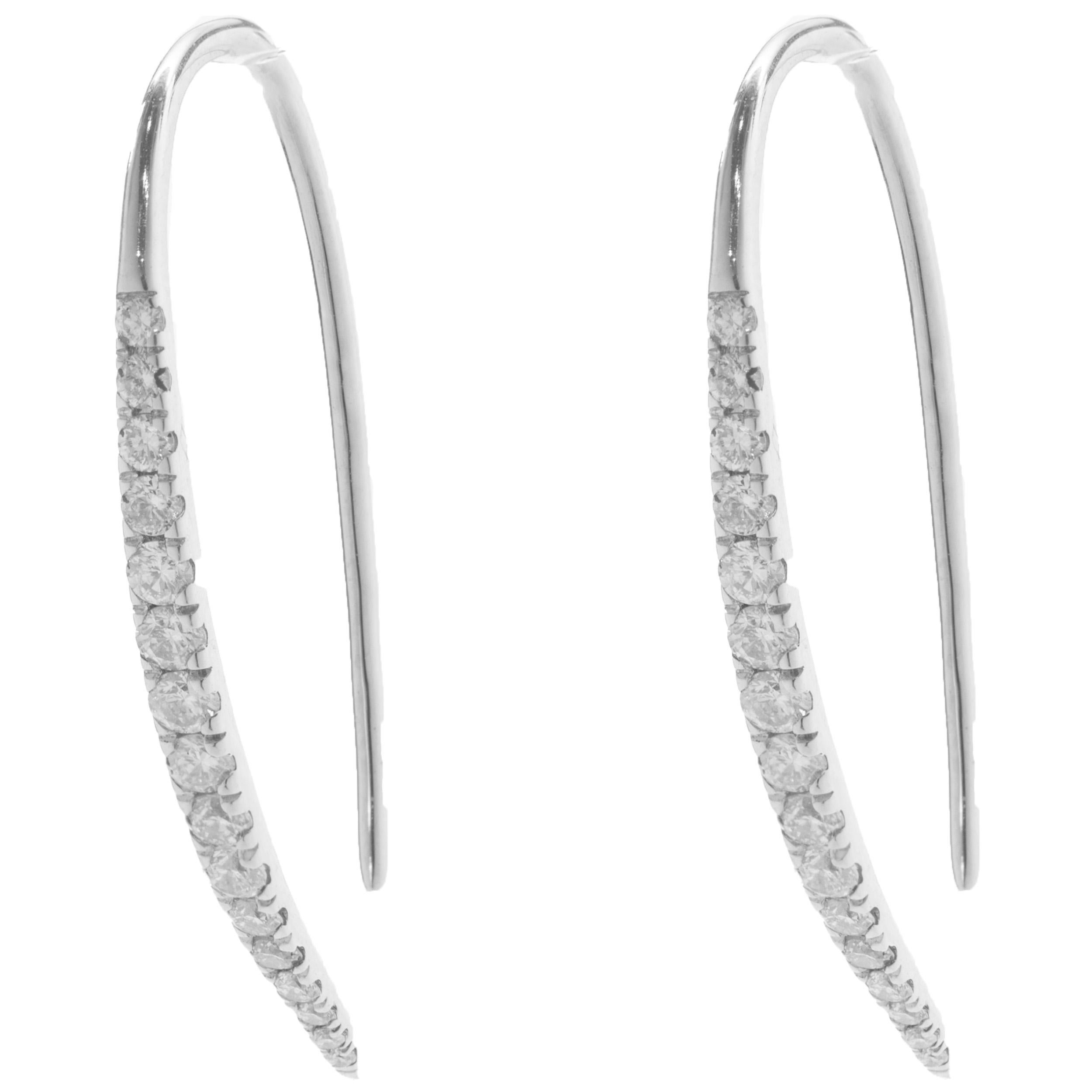 Round Cut 14 Karat White Gold Diamond Spear Through Earrings For Sale
