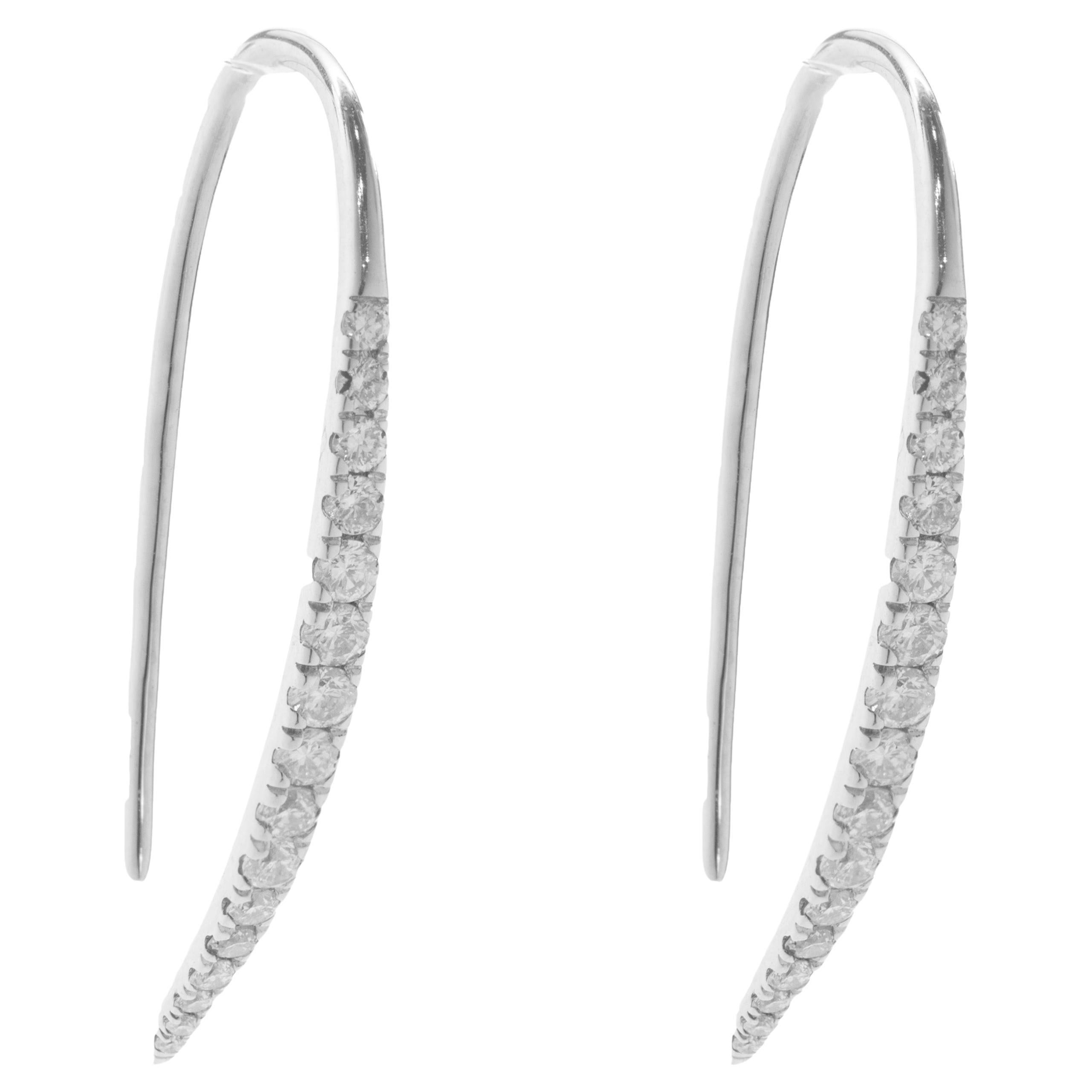 14 Karat White Gold Diamond Spear Through Earrings For Sale