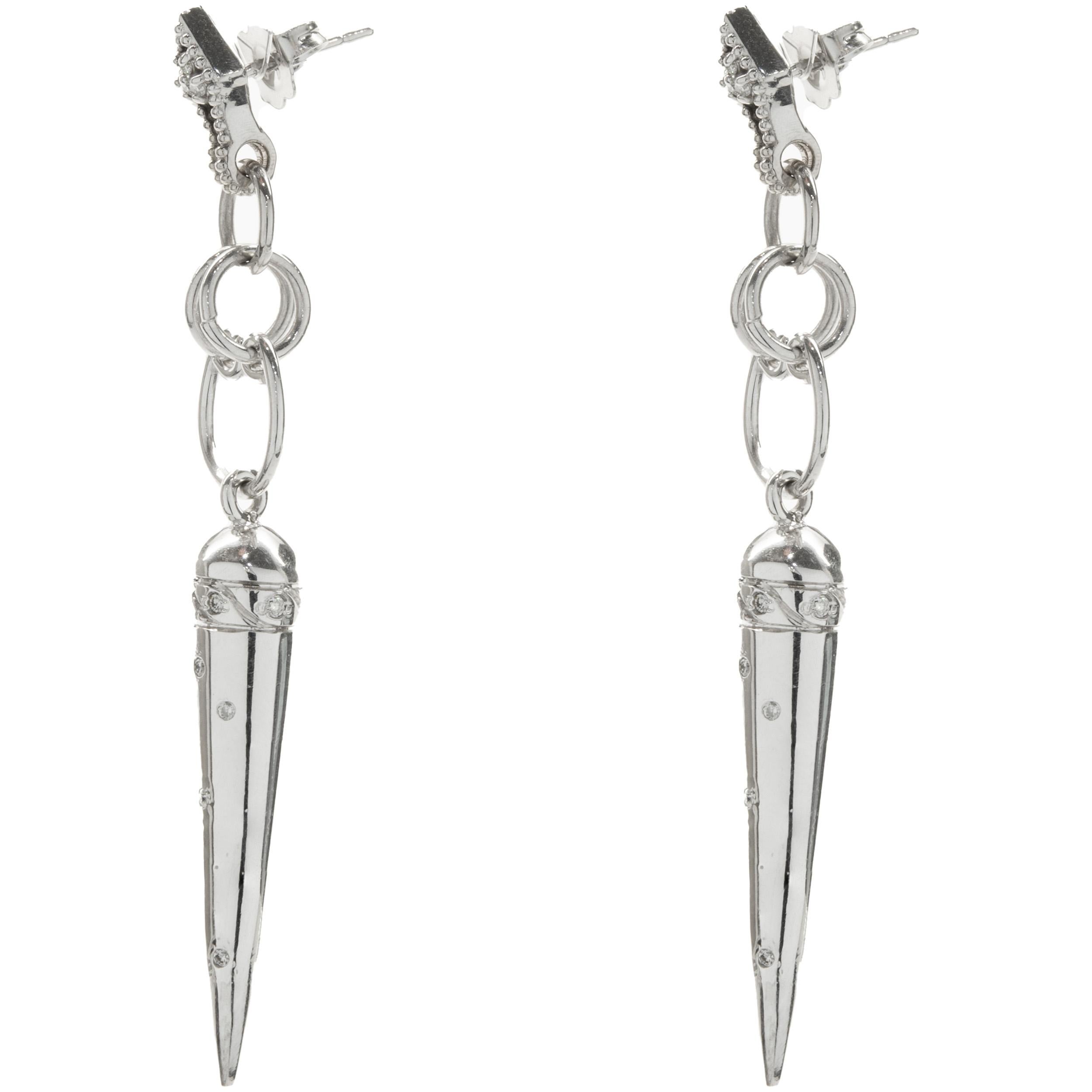 14 Karat White Gold Diamond Spike Drop Earrings In Excellent Condition For Sale In Scottsdale, AZ