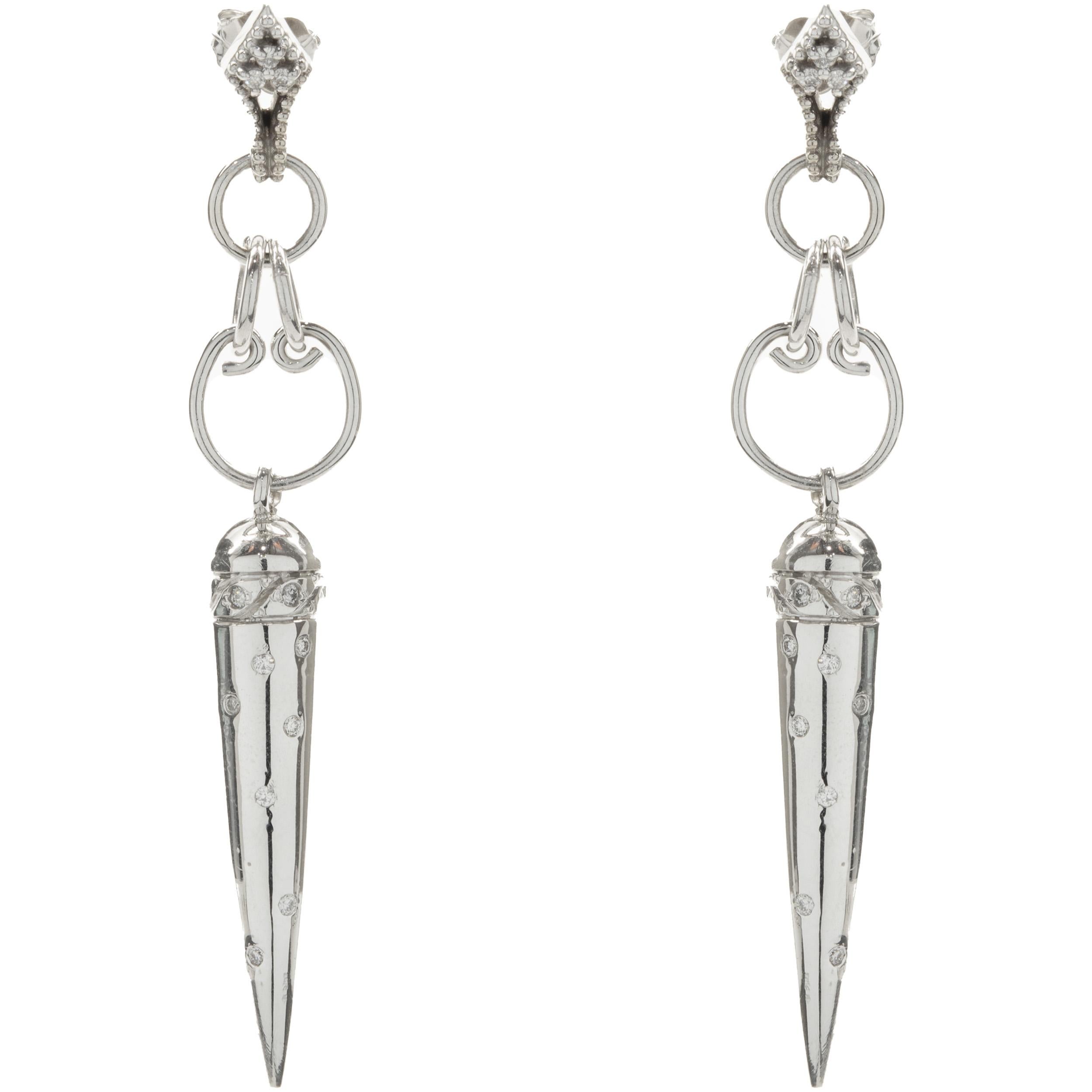 14 Karat White Gold Diamond Spike Drop Earrings For Sale