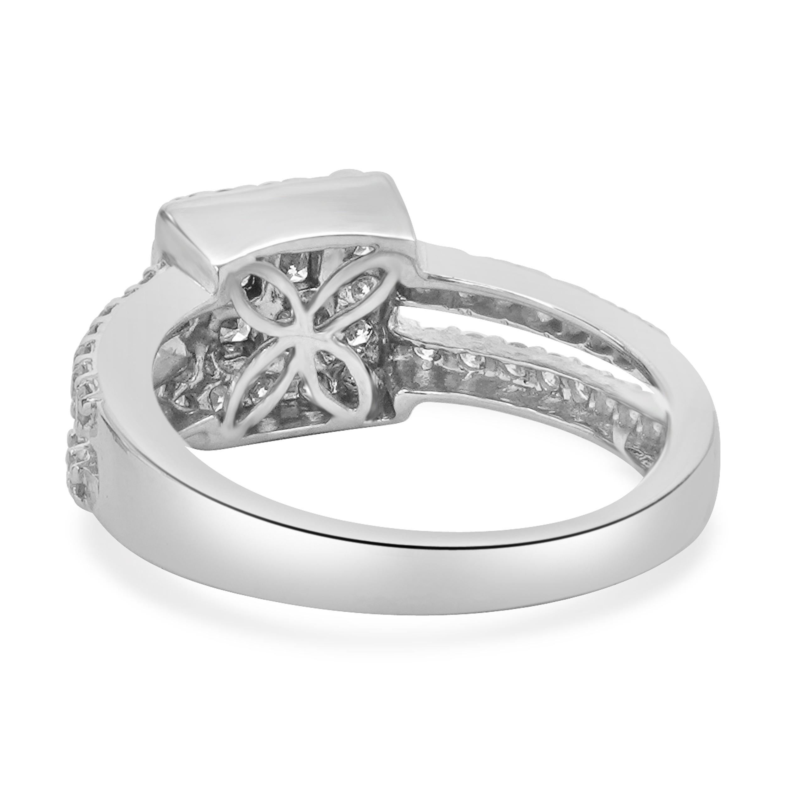 14 Karat White Gold Diamond Square Halo Split Shank Engagement Ring In Good Condition For Sale In Scottsdale, AZ