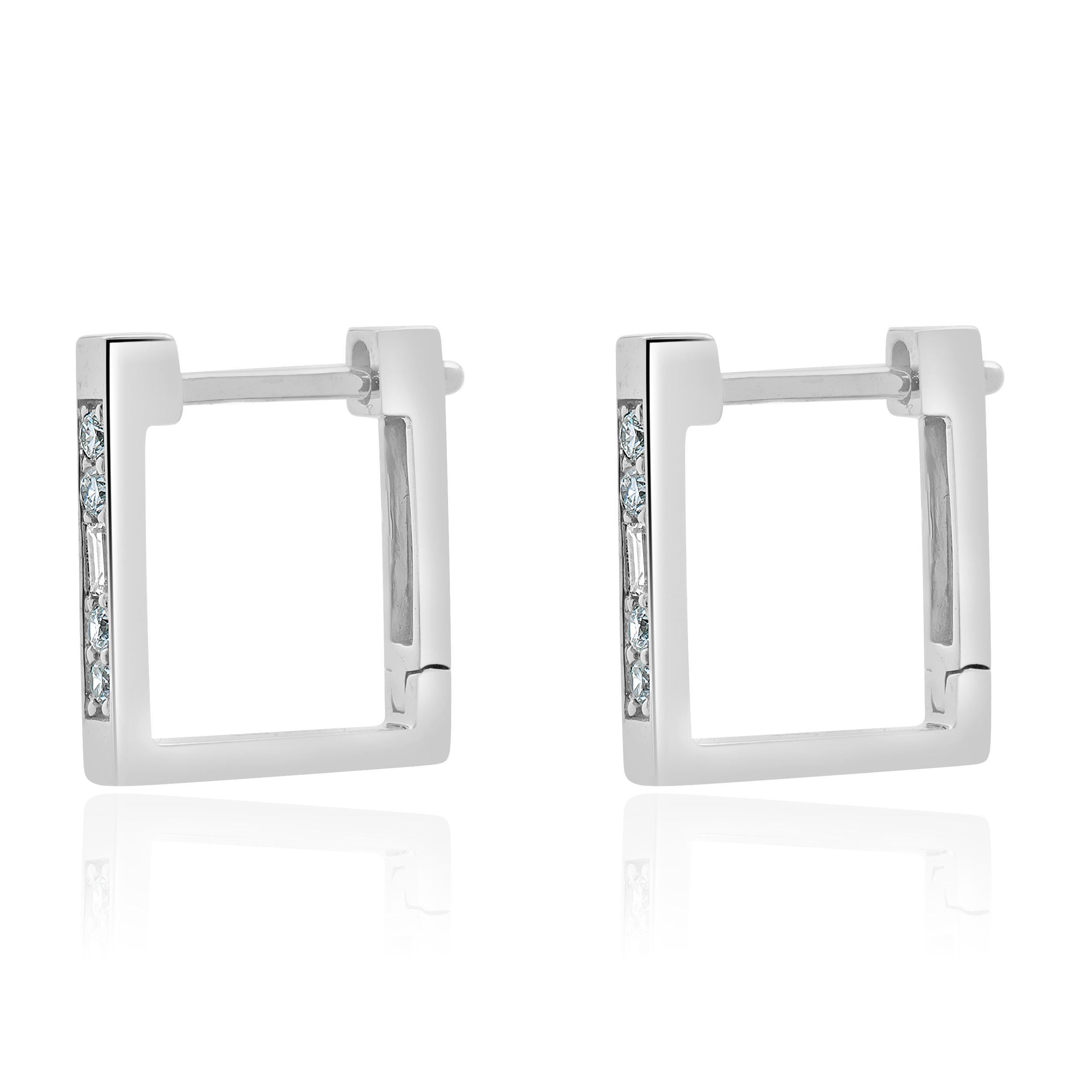 Orecchini a cerchio quadrati con diamante in oro bianco 14 carati In condizioni ottime in vendita a Scottsdale, AZ
