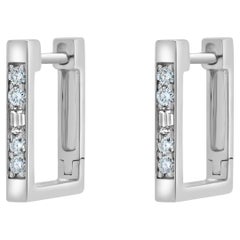 14 Karat White Gold Diamond Square Hoop Earrings