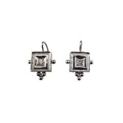 14 Karat Weißgold Diamant Quadratische Klappbrisur-Ohrringe #21396