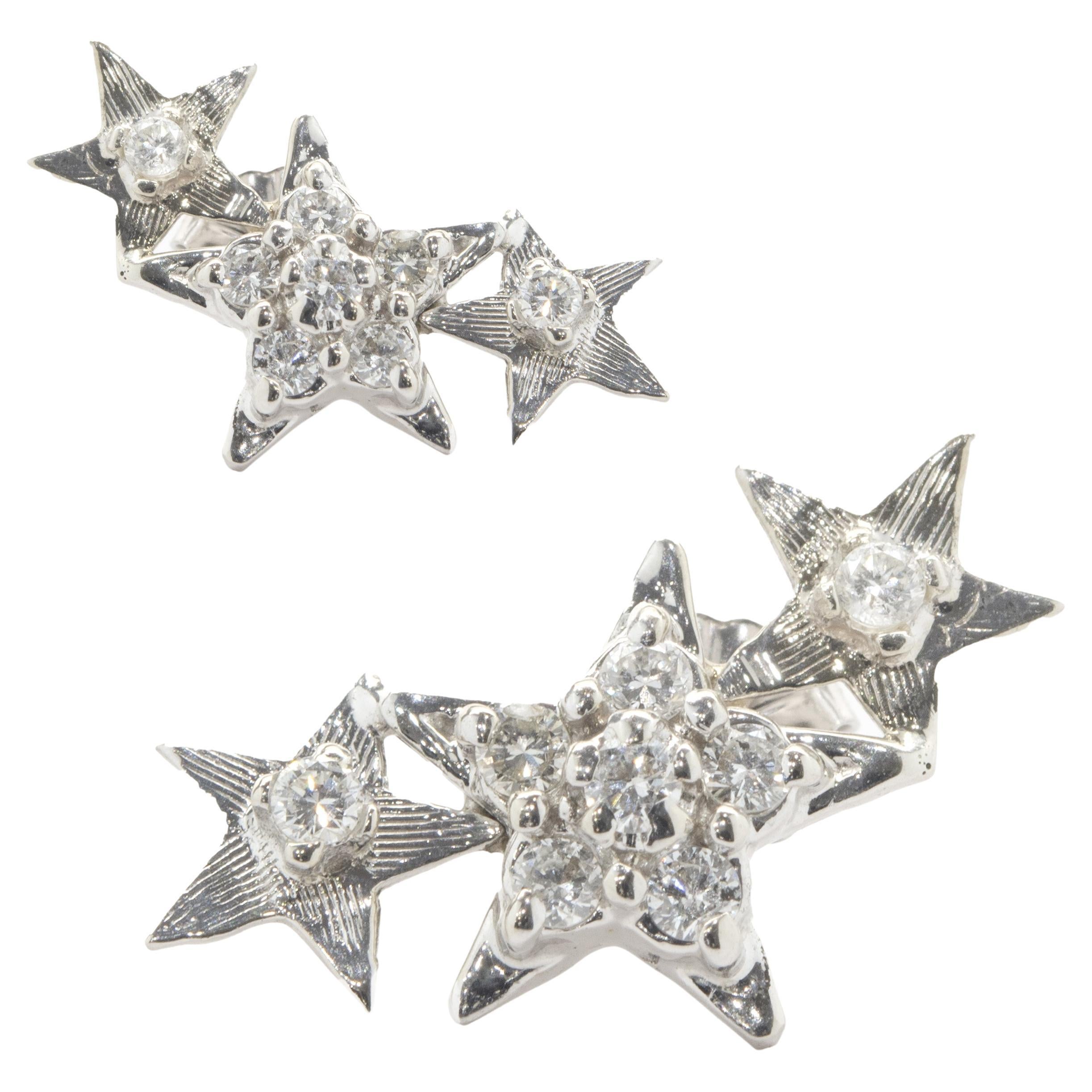 14 Karat White Gold Diamond Star Drop Earrings
