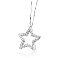 14 Karat White Gold Diamond Star Pendant Necklace