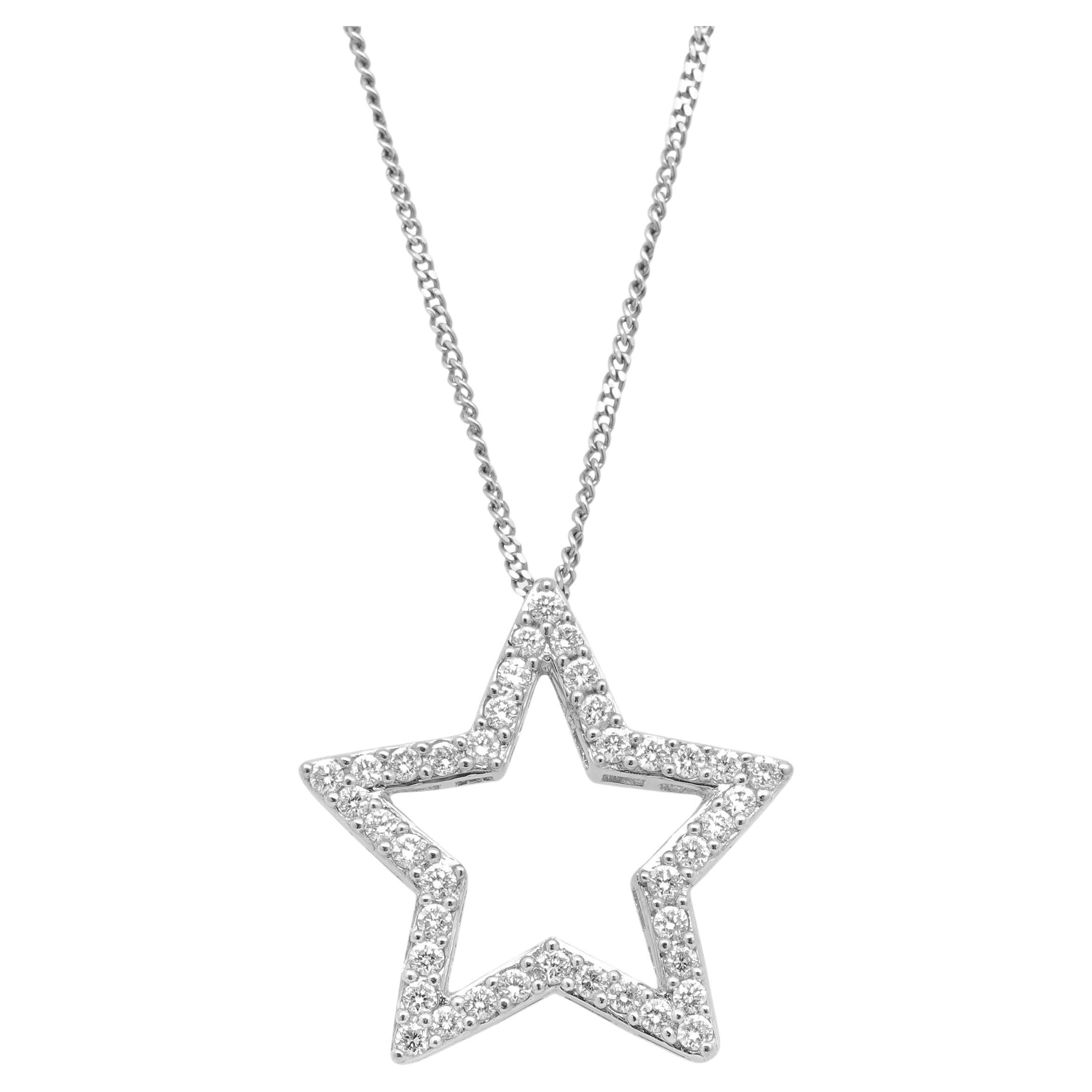 14 Karat White Gold Diamond Star Pendant Necklace