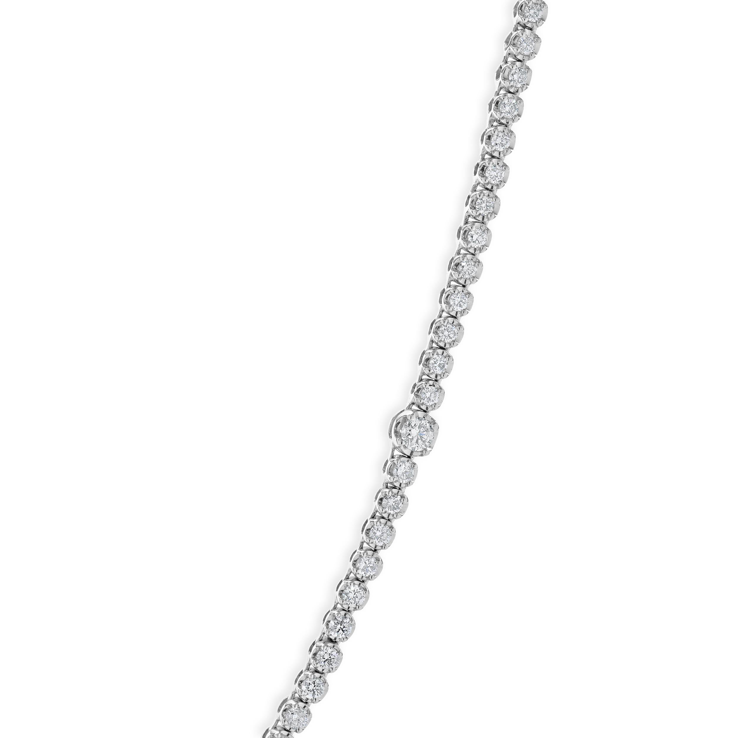 Round Cut 14 Karat White Gold Diamond Station Tennis Necklace