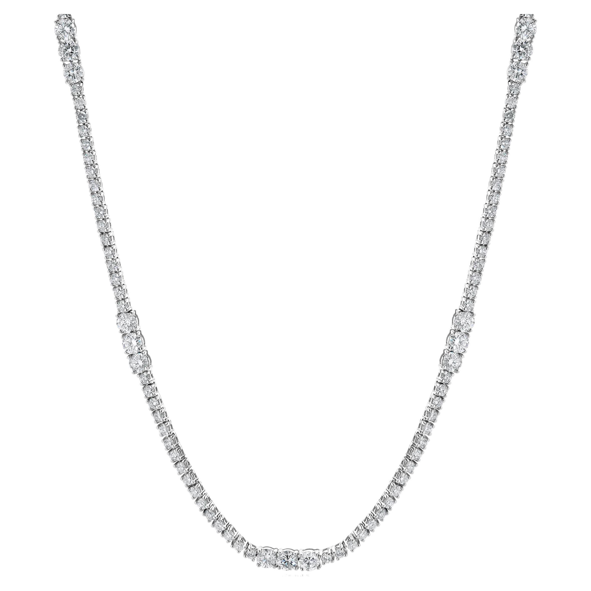14 Karat White Gold Diamond Station Tennis Necklace
