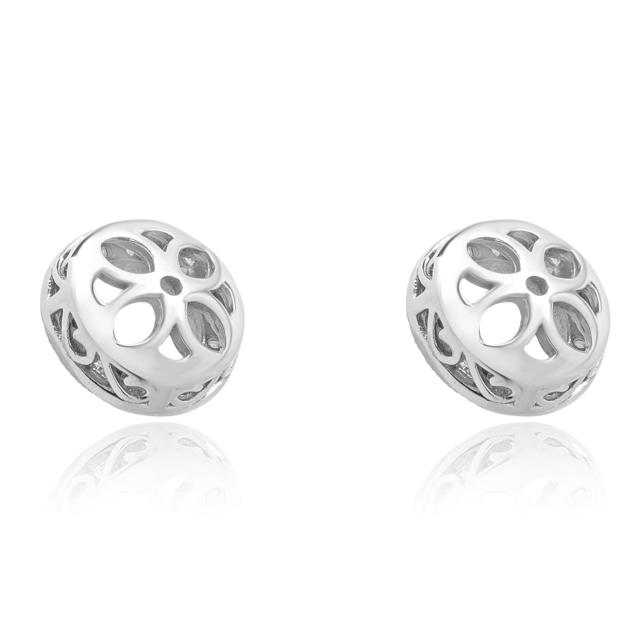 Round Cut 14 Karat White Gold Diamond Stud Earring Jackets For Sale