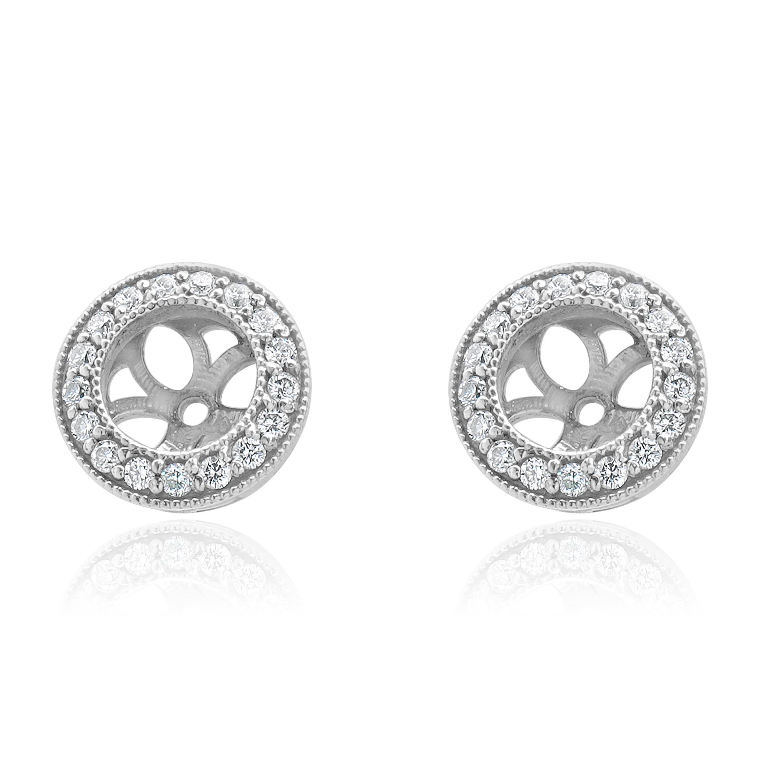 14 Karat White Gold Diamond Stud Earring Jackets For Sale