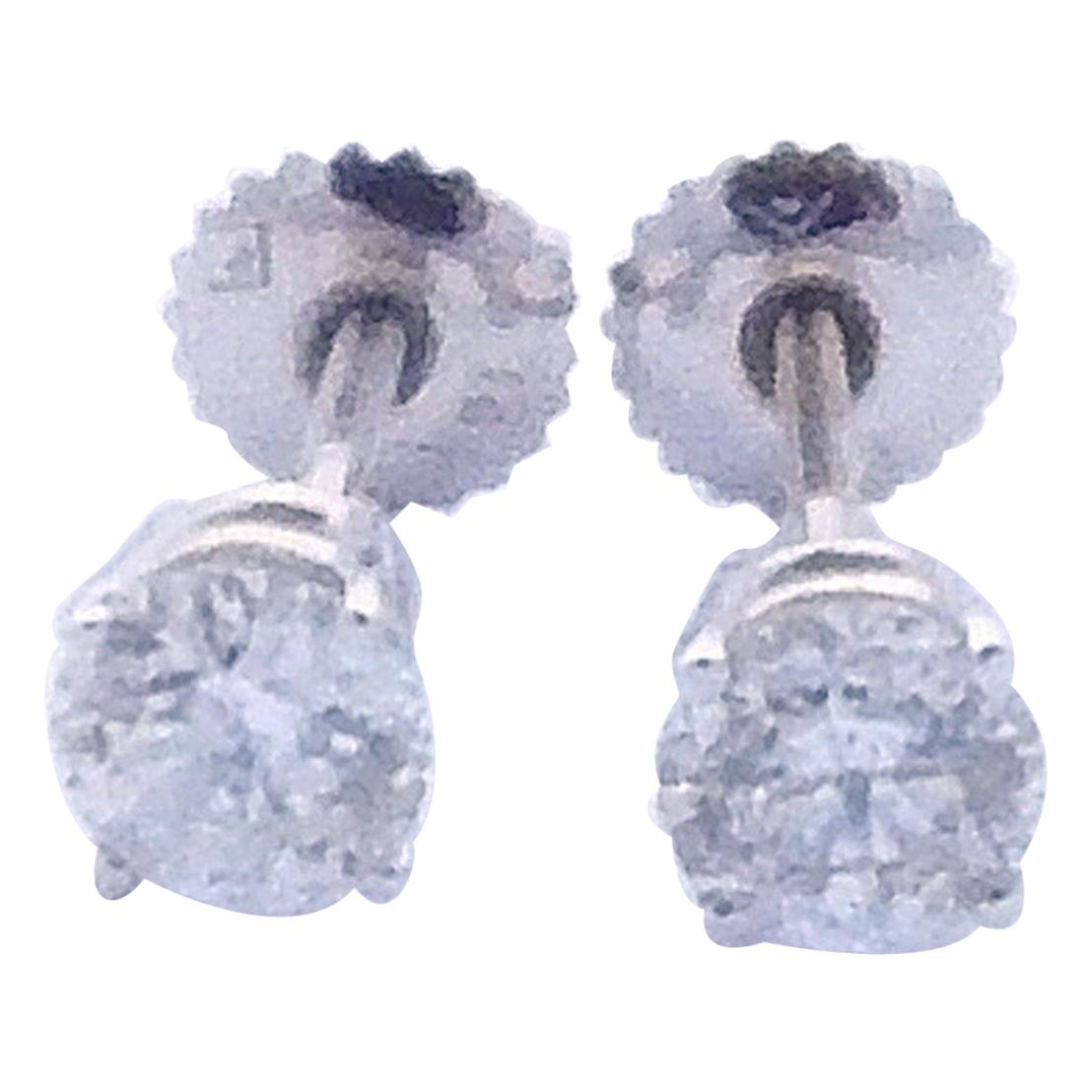 14 Karat White Gold Diamond Stud Earrings 1.0 Carat