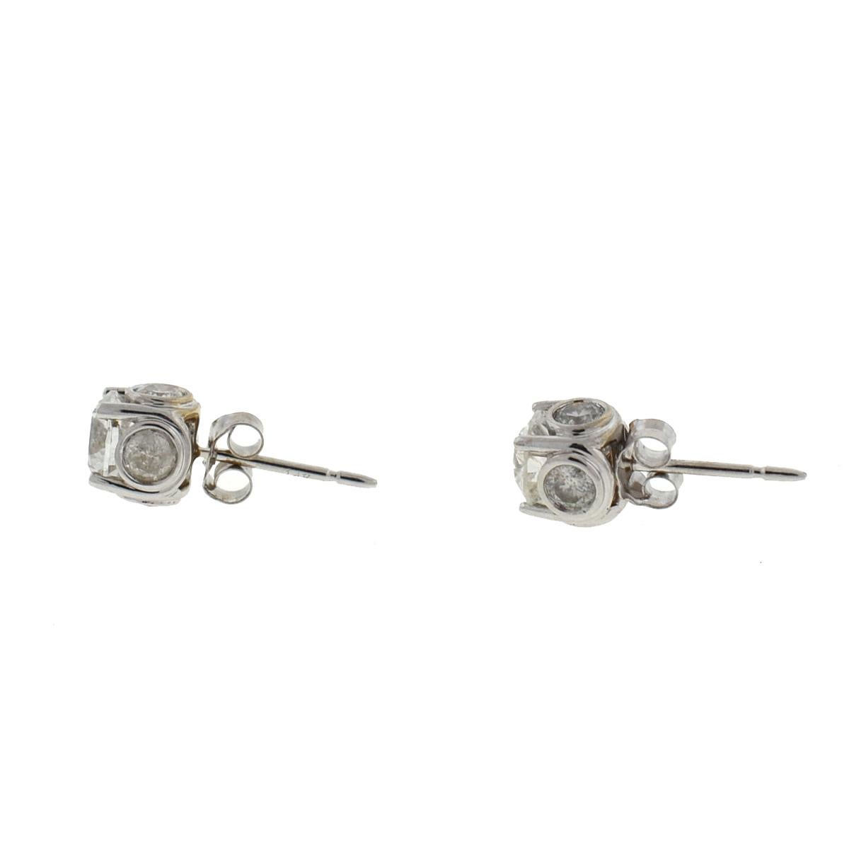 Women's or Men's 14 Karat White Gold Diamond Stud Earrings 2.15 Carat TW For Sale