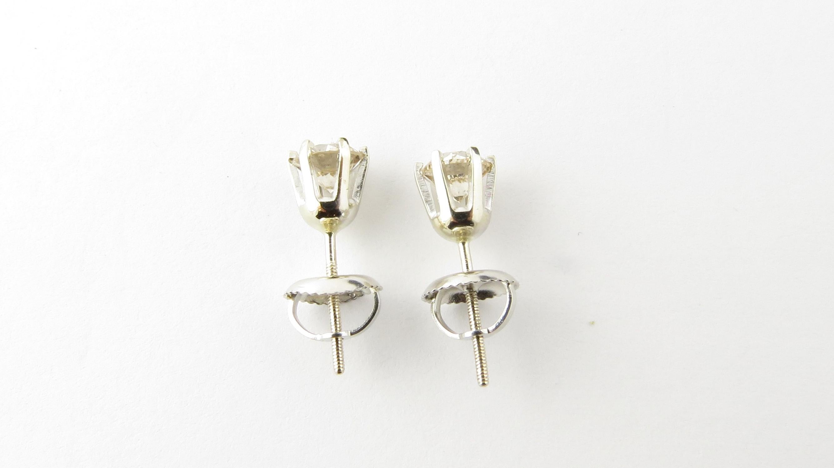 Round Cut 14 Karat White Gold Diamond Stud Earrings .50 Carat
