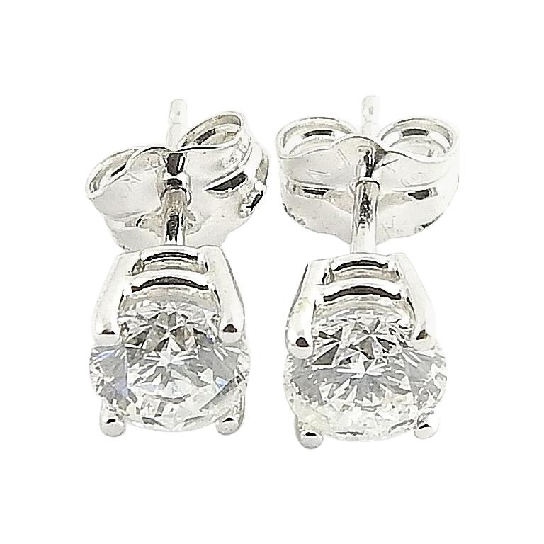 14 Karat White Gold Diamond Stud Earrings .67 Carat Twt