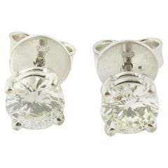 14 Karat White Gold Diamond Stud Earrings .74 Carat