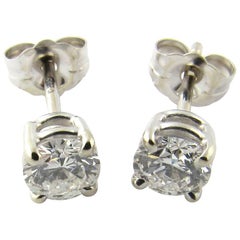 14 Karat White Gold Diamond Stud Earrings .76 Carat