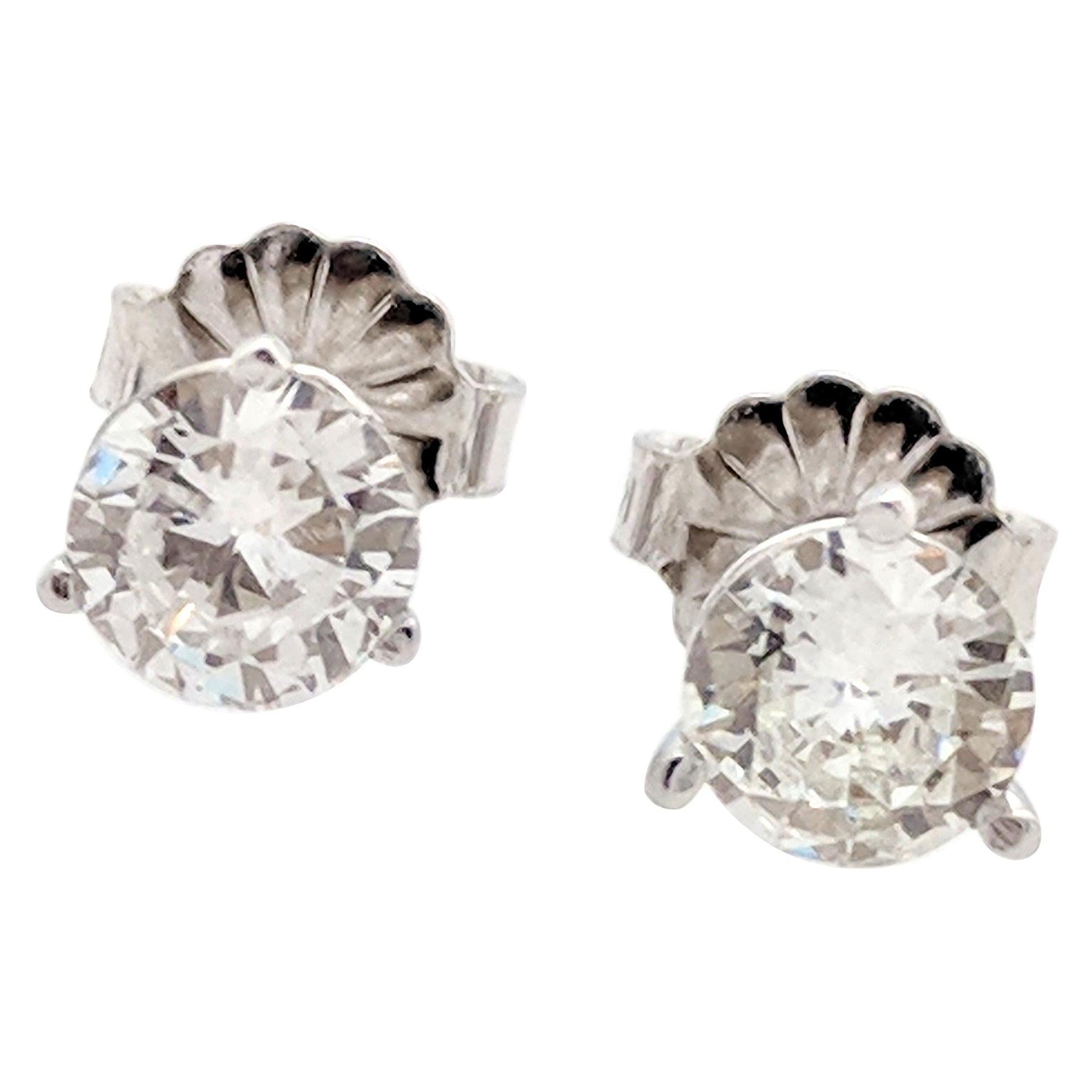 14 Karat White Gold Diamond Stud Earrings .80 Carat SI1/H