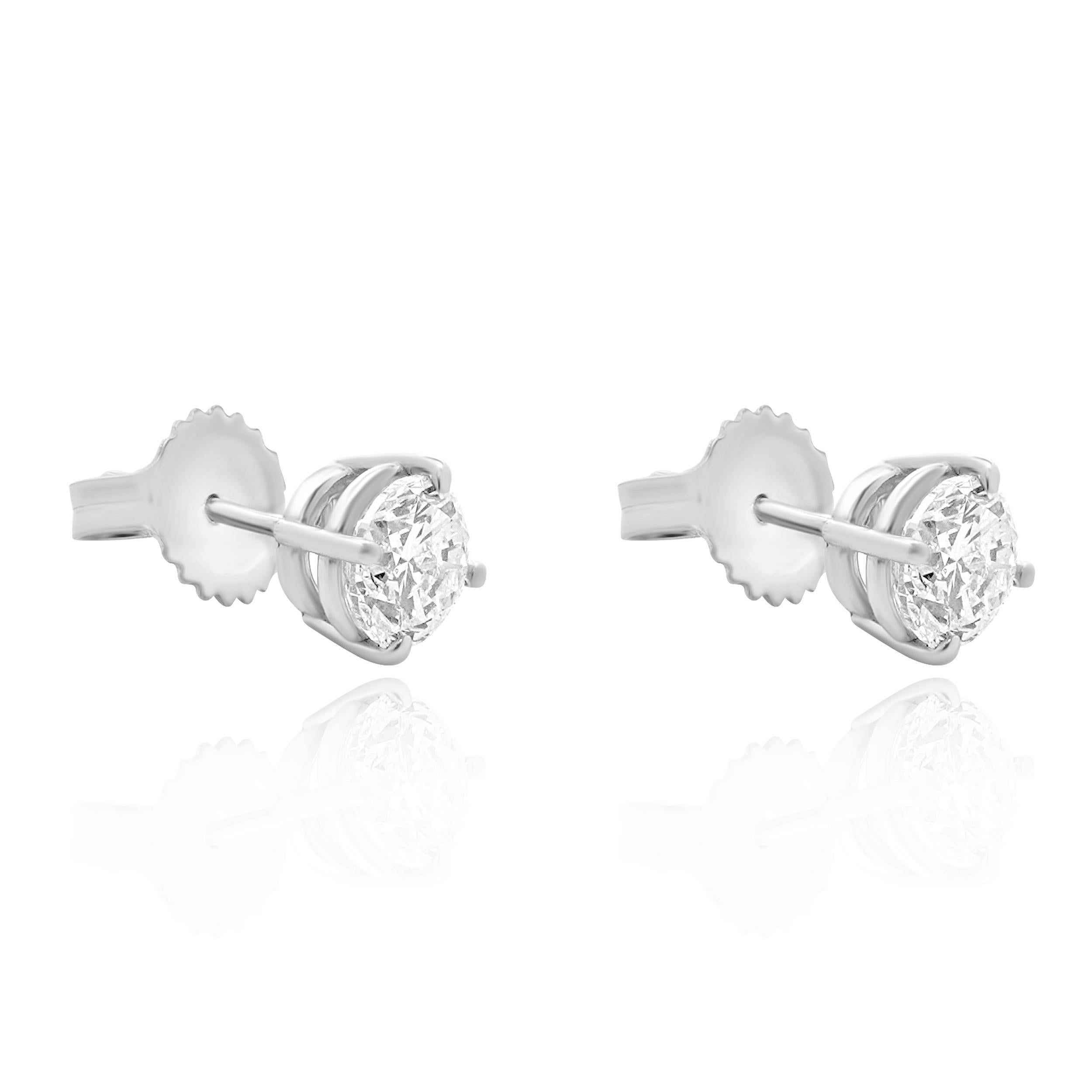 Material: 10K white gold
Diamonds: 2 round brilliant cut = 1.40cttw
Color: G / H
Clarity: SI2-I1
Dimensions: earrings measure approximately 5.8mm in diameter
Fastenings: friction backs
Weight: 1.47 grams

155-390
