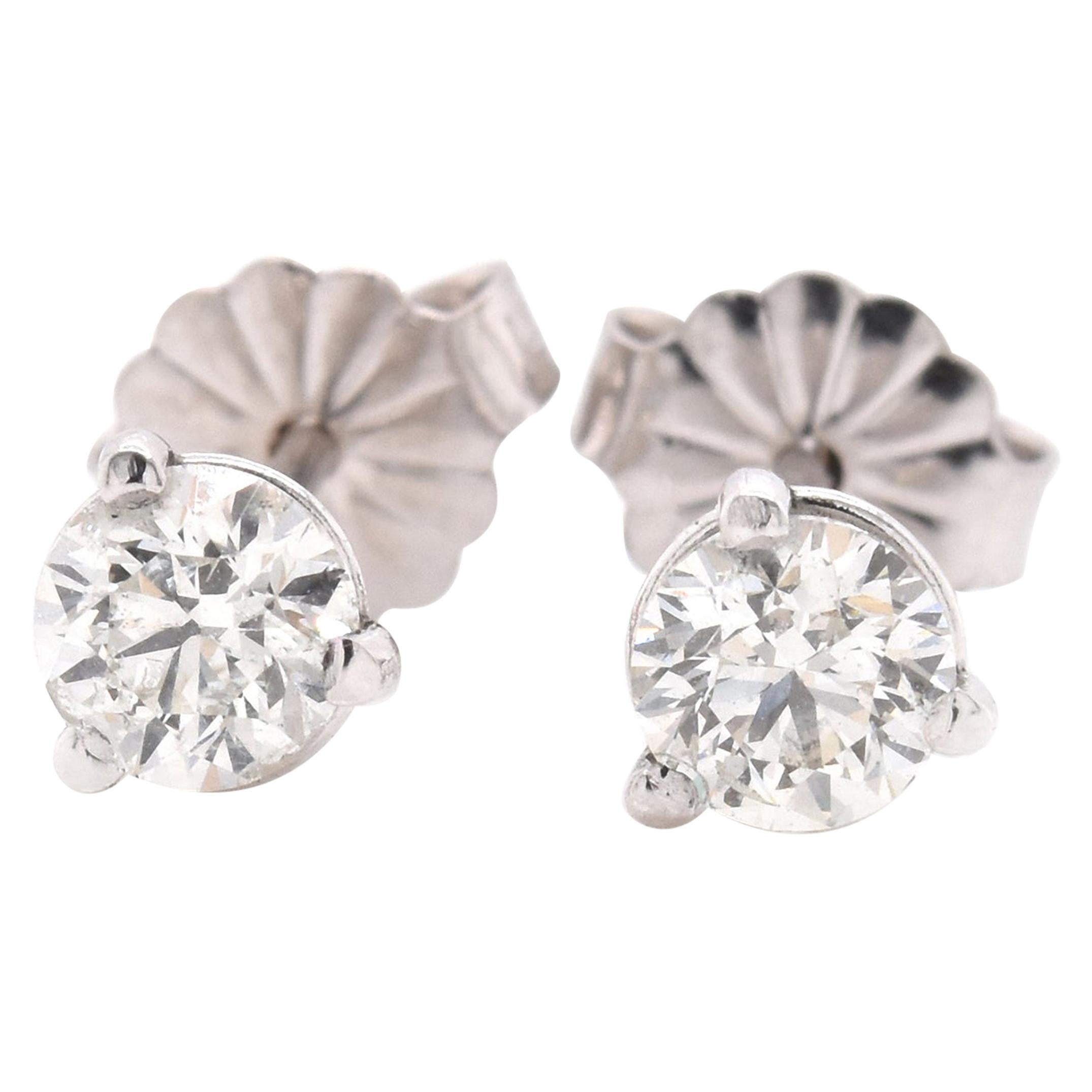 14 Karat White Gold Diamond Stud Earrings For Sale