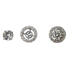 14 Karat White Gold Diamond Stud Earrings with Diamond Halo-Jackets
