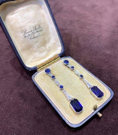 14 Karat White Gold Diamond Synthetic Sapphire Earrings GIA Certified