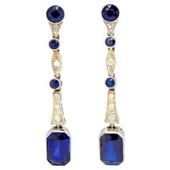 14 Karat White Gold Diamond Synthetic Sapphire Earrings GIA Certified