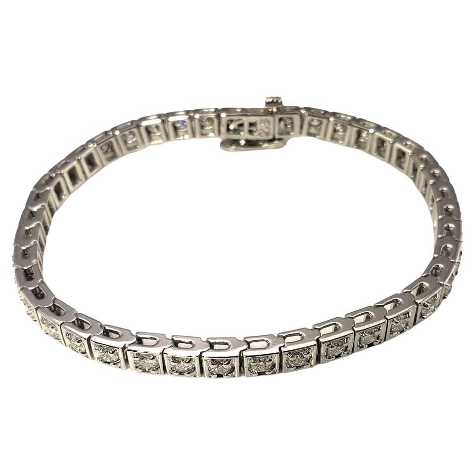 14 Karat White Gold Diamond Tennis Bracelet 1.5 Carat For Sale at ...