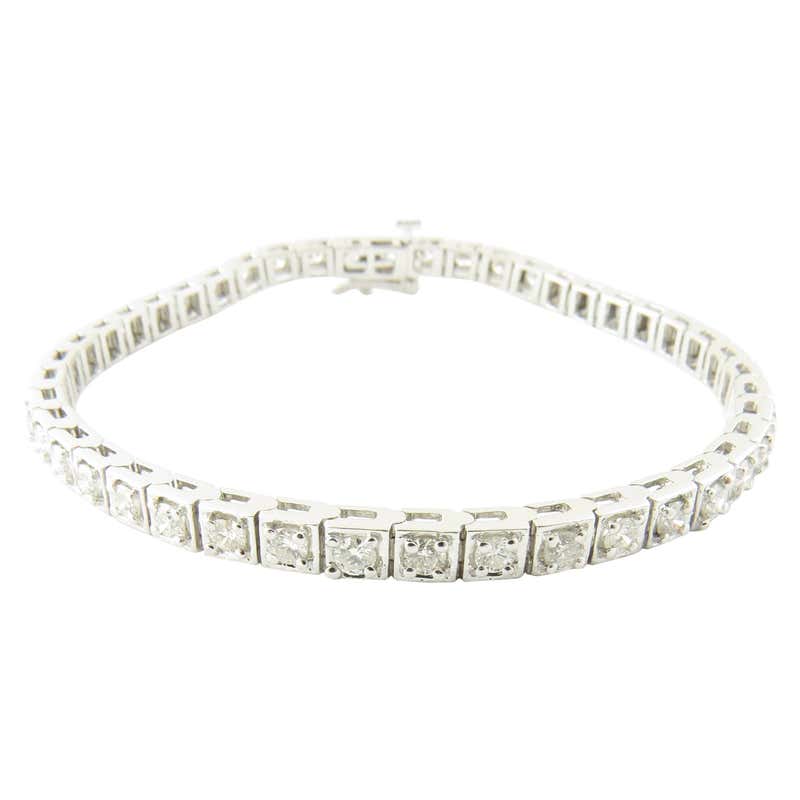 14 Karat White Gold Diamond Tennis Bracelet 1.5 Carat For Sale at ...