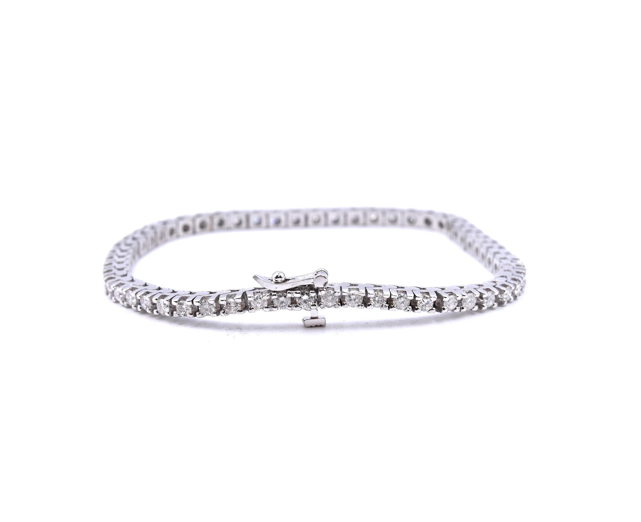 Round Cut 14 Karat White Gold Diamond Tennis Bracelet