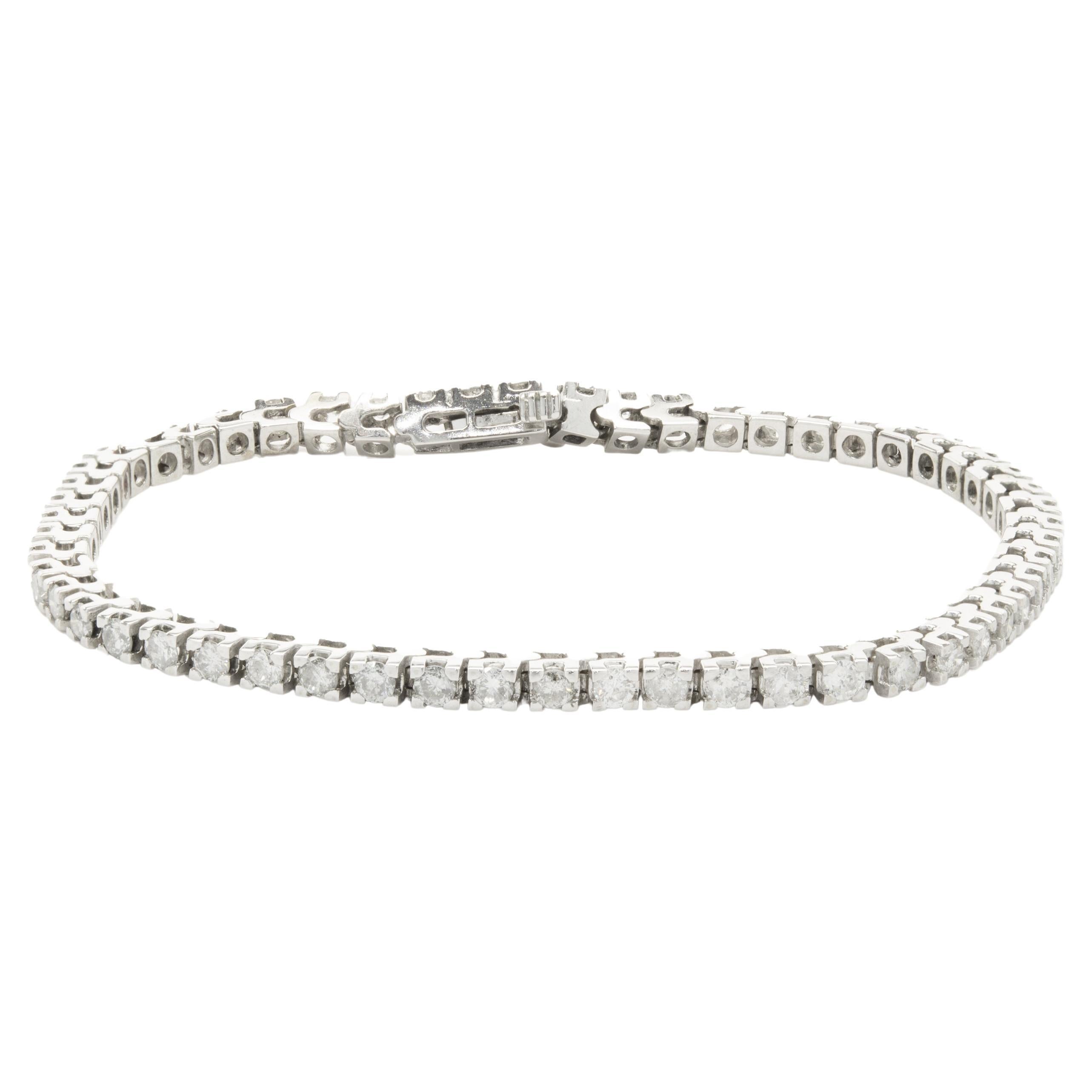 14 Karat White Gold Diamond Tennis Bracelet For Sale