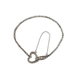 14 Karat White Gold Diamond Tennis Bracelet with Heart Clasp #16401