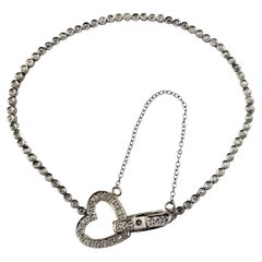 14 Karat White Gold Diamond Tennis Bracelet with Heart Clasp #16401