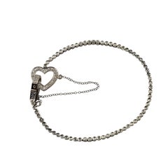 14 Karat White Gold Diamond Tennis Bracelet with Heart Clasp