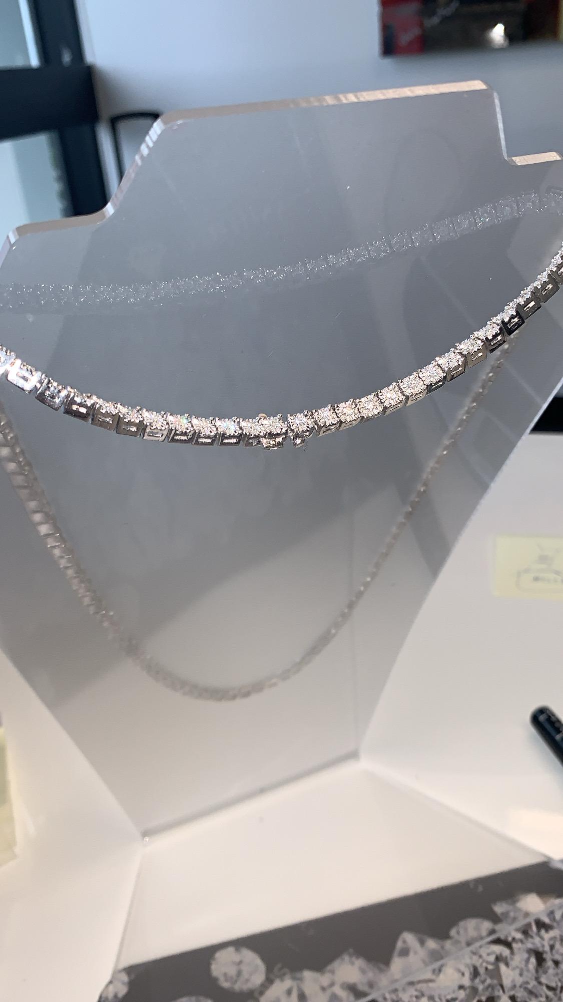 Round Cut 14 Karat White Gold Diamond Tennis Necklace 10 Carat