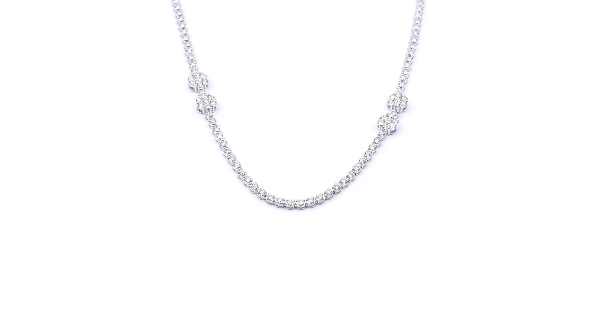 Designer: Custom
Material: 14k white gold 
Diamond: 300 round brilliant cuts = 12.6cttw
Color: H-I
Clarity: SI
Dimensions: necklace measures 32-inches in length and it is approximately 7.20mm wide
Weight: 28.91 grams
