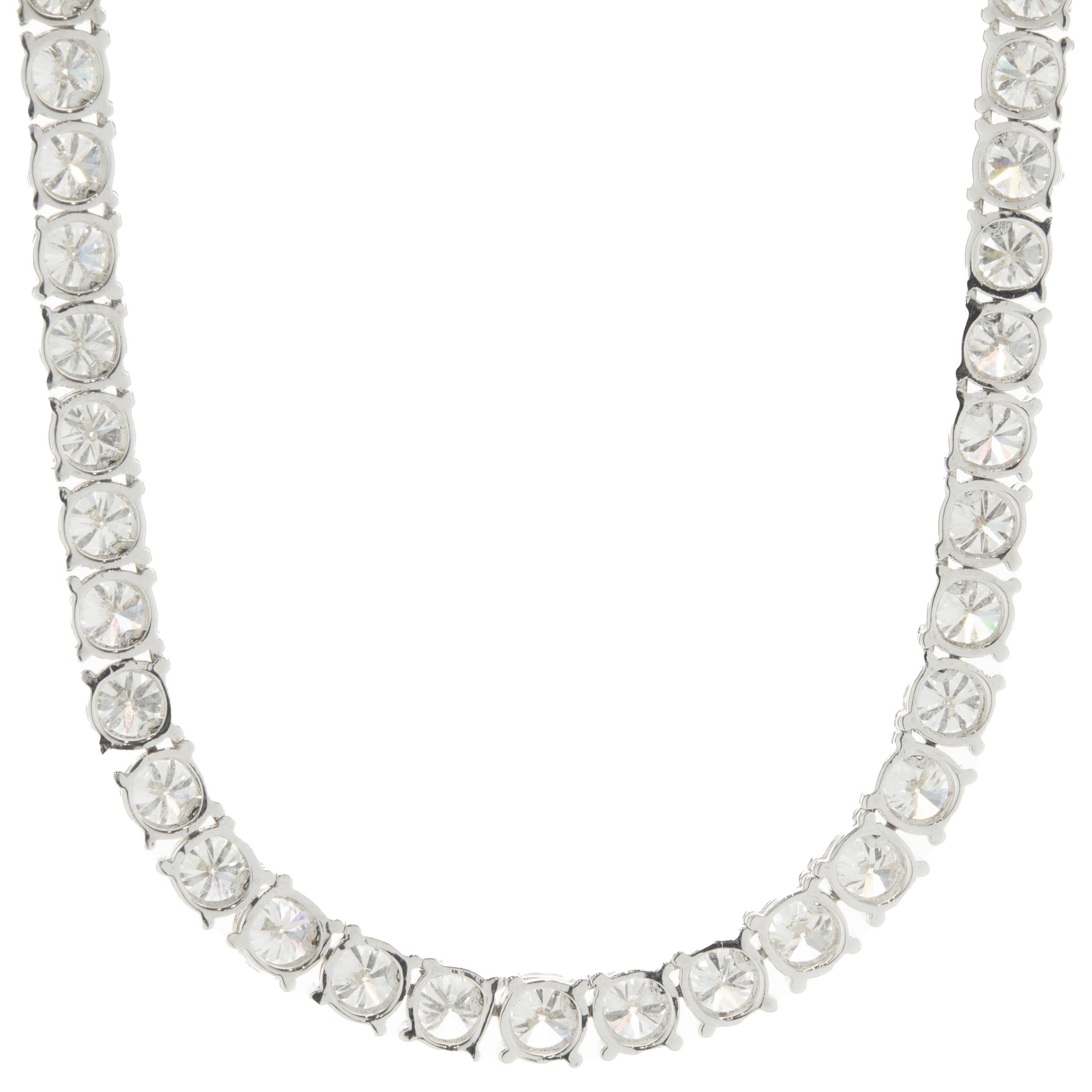 Designer: custom design
Material: 14K white gold
Diamonds: 118 round brilliant cut = 24.45cttw
Color: F
Clarity: VS1-2
Dimensions: necklace measures 18-inches in length 
Weight: 21.44 grams