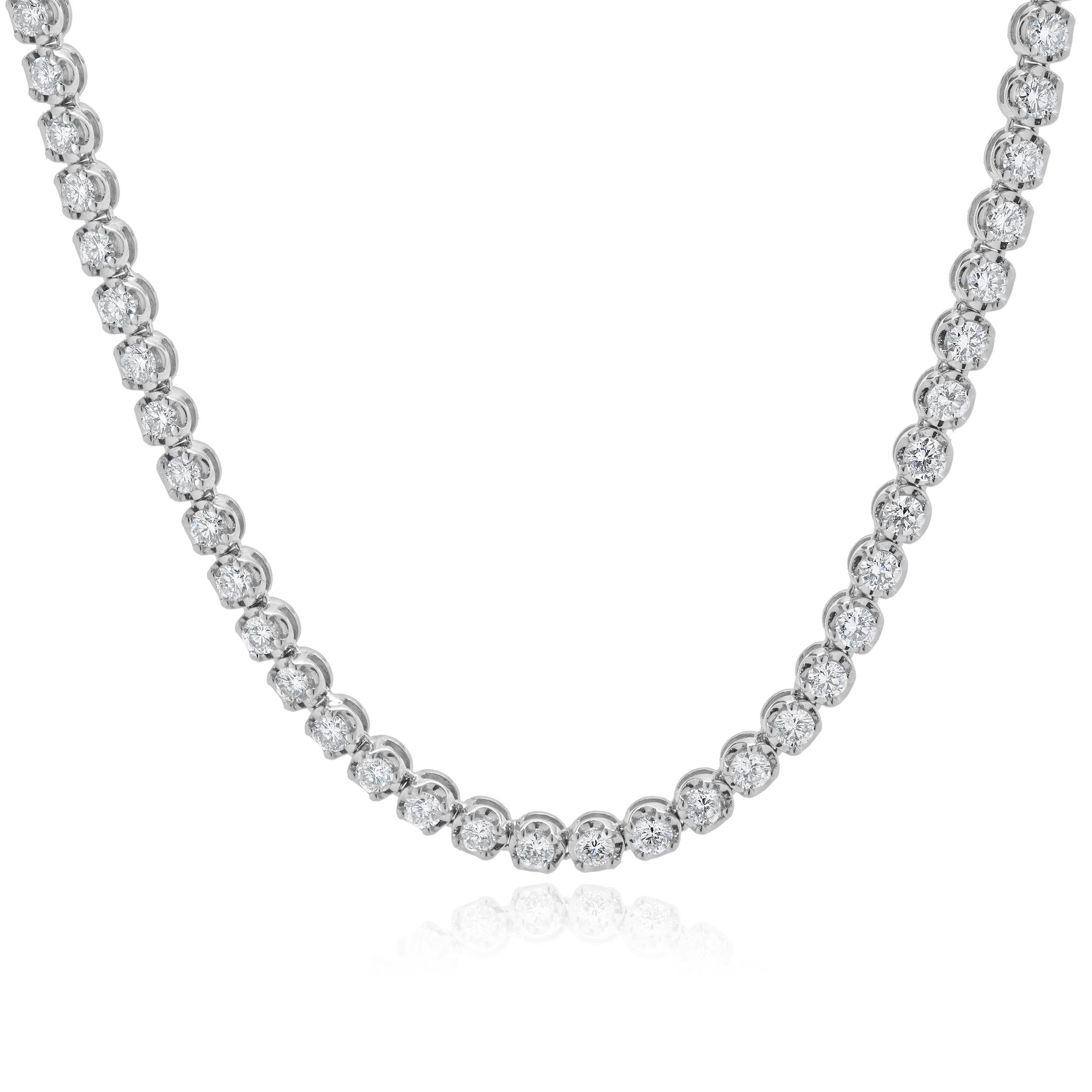 Designer: custom
Material: 14K white gold
Diamonds: 89 round brilliant cut = 6.30cttw
Color: G / H
Clarity: VS-SI1
Dimensions: necklace measures 16-inches in length 
Weight: 23.25 grams