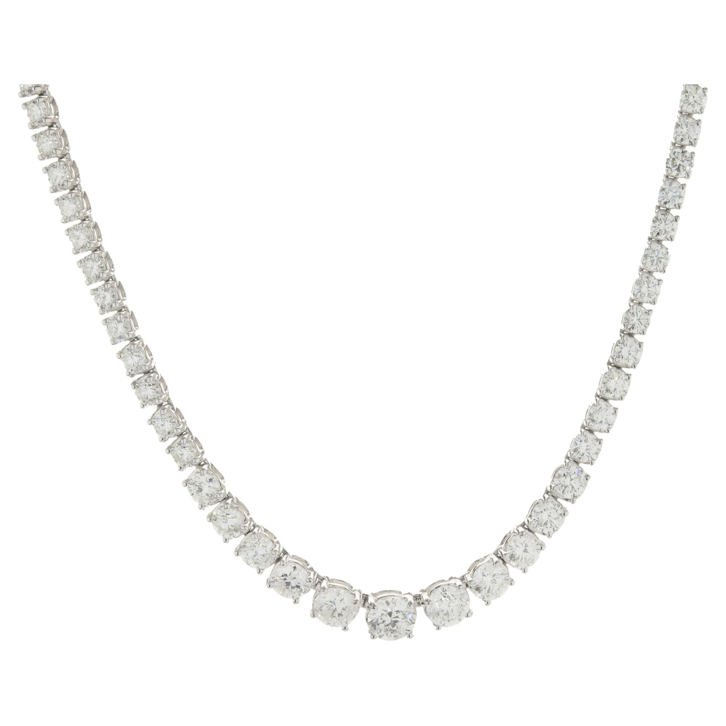 14 Karat White Gold Round Black and White Diamond Tennis Necklace