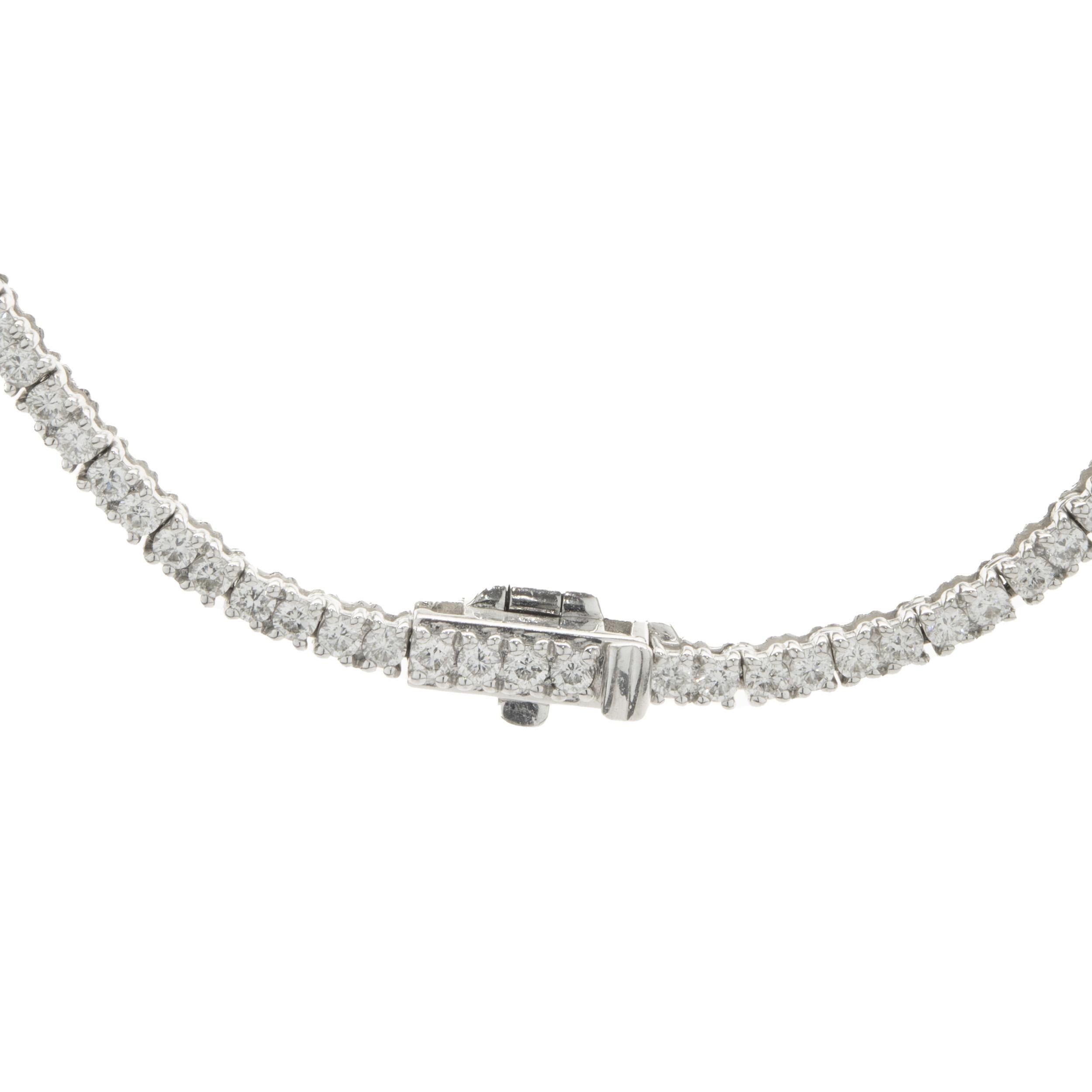 14 Karat White Gold Diamond Tennis Necklace with Rose Cut Diamond Stations In Excellent Condition For Sale In Scottsdale, AZ
