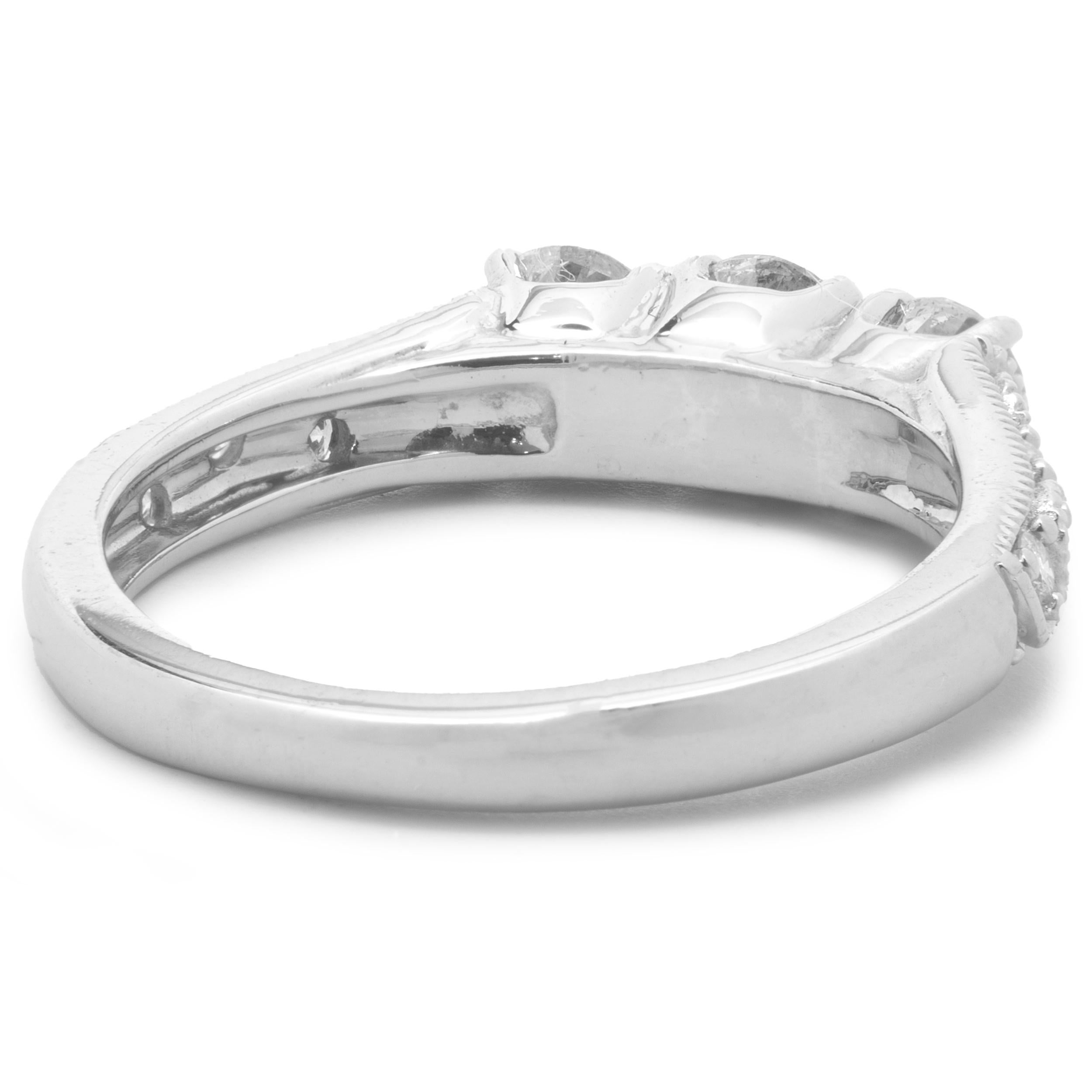 14 Karat White Gold Diamond Three Stone Band In Excellent Condition For Sale In Scottsdale, AZ