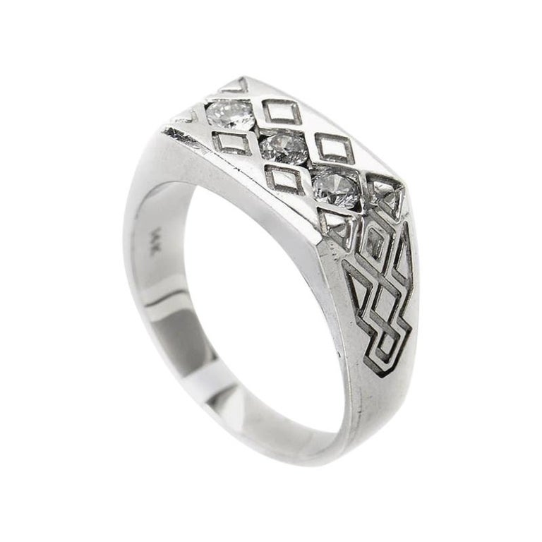 14 Karat White Gold Diamond Tribal Men's Ring CRR10064W For Sale at 1stdibs
