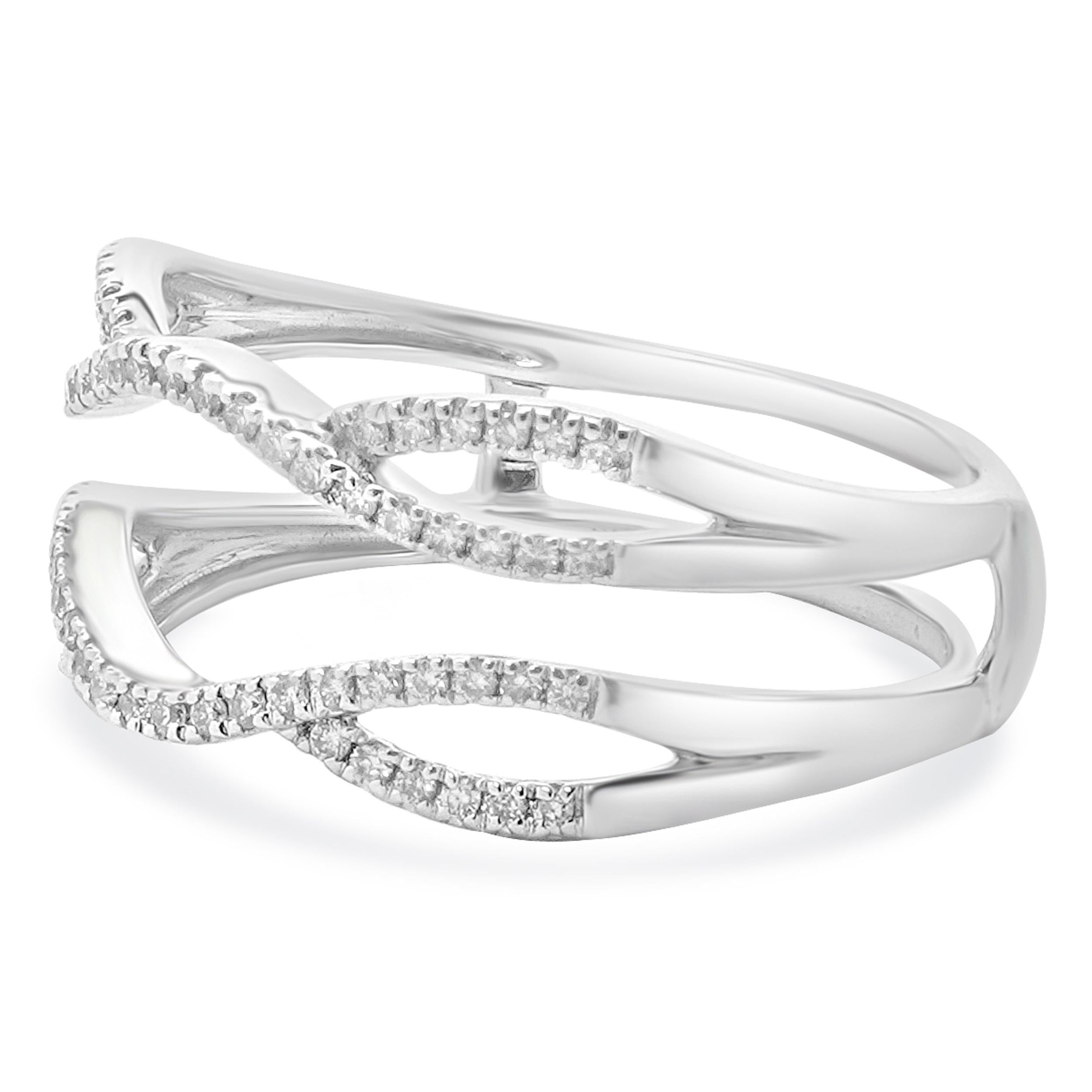 Designer: custom
Material: 14K white gold
Diamond: 66 round brilliant cut = 0.20cttw
Color: H
Clarity: SI1
Ring size: 8.25 (please allow two additional shipping days for sizing requests)
Weight: 3.60 grams

